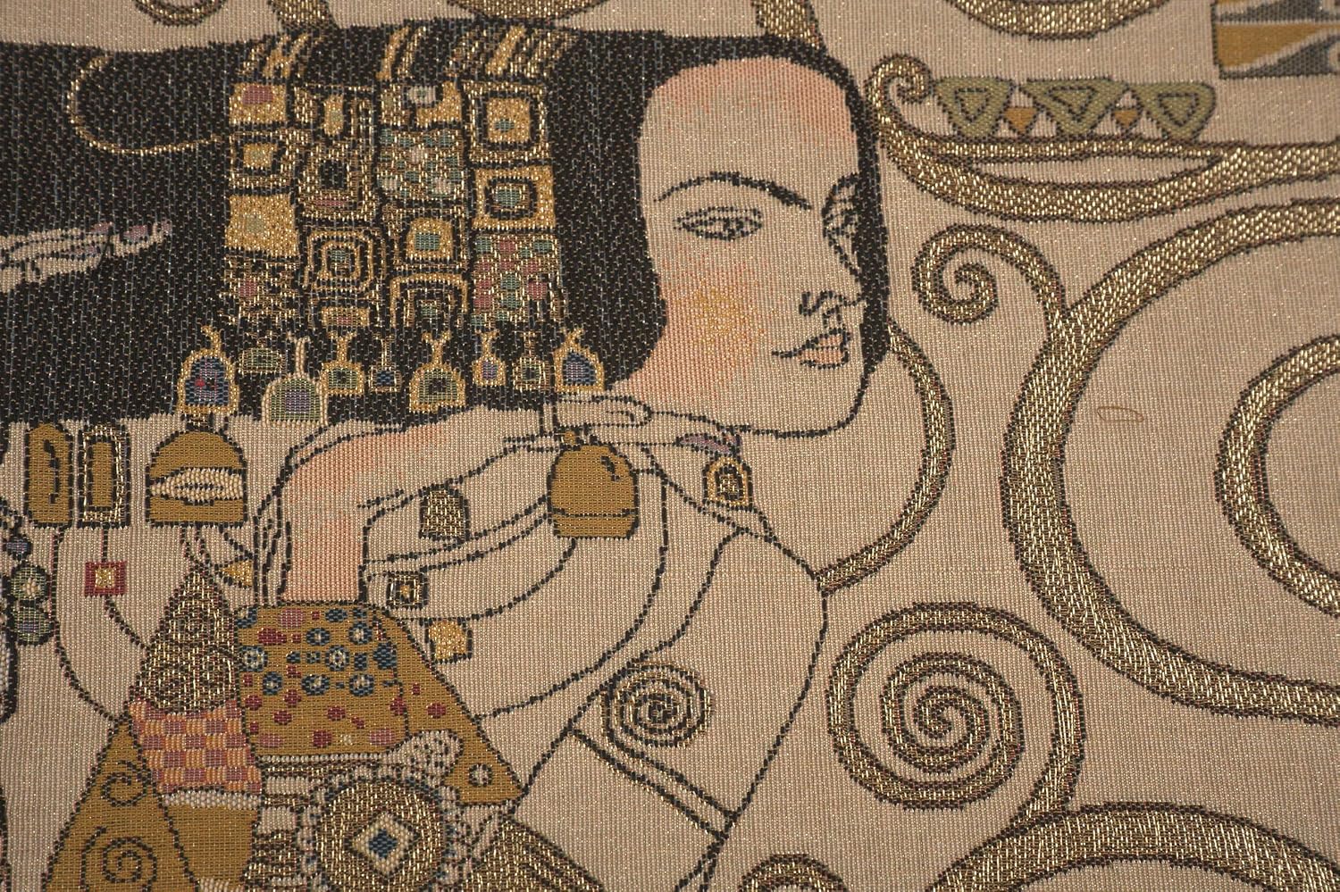 C Charlotte Home Furnishings Inc 'Attente - Klimt Jour French Cushion Cover | Decorative Cushion Case with Cotton Viscose & Polyester | 18x18 Inch Cushion Cover for Living Room I by Gustav Klimt