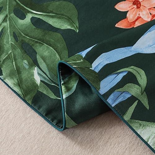 Miniatura 8 de Softta Juego de funda de edredón de 3 piezas, tamaño matrimonial, color verde, juego de ropa de cama de flores coloridas, 100% algodón puro, hojas