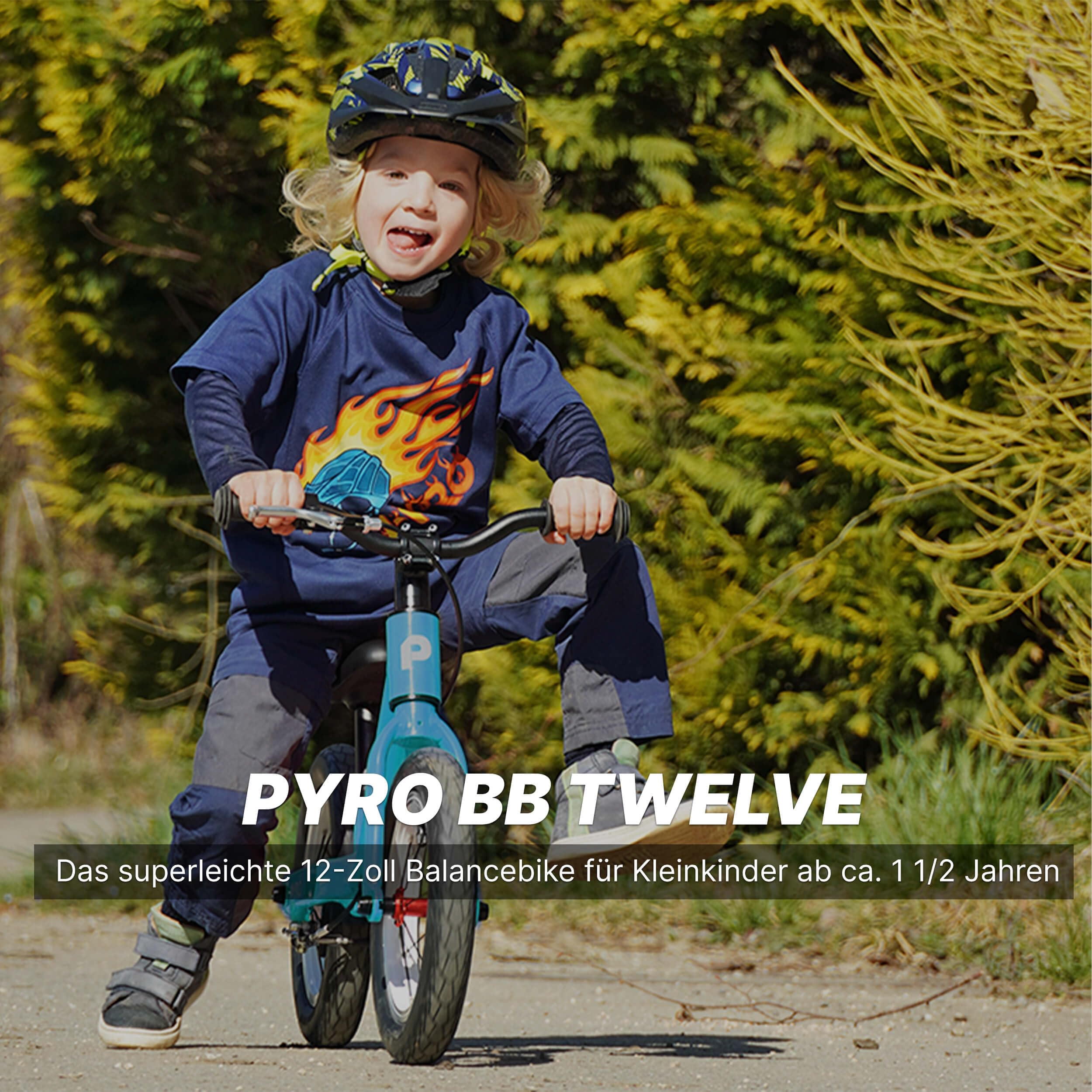 PYRO BB Twelve - Laufrad (12 Zoll Balancebike für Kleinkinder ab 1,5 Jahren, Lenker & Sattel höhenverstellbar, Aluminium V-Bremsen)