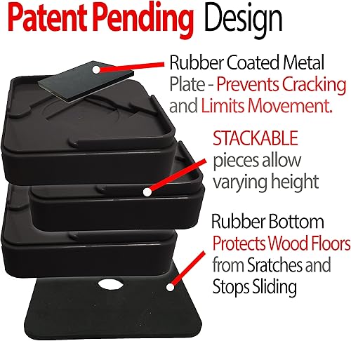 Miniatura 2 de iPrimio Elevadores de cama apilables, se adaptan a ruedas giratorias, cuadrados, resistentes, paquete de 8 unidades, bloques de elevación de cama,