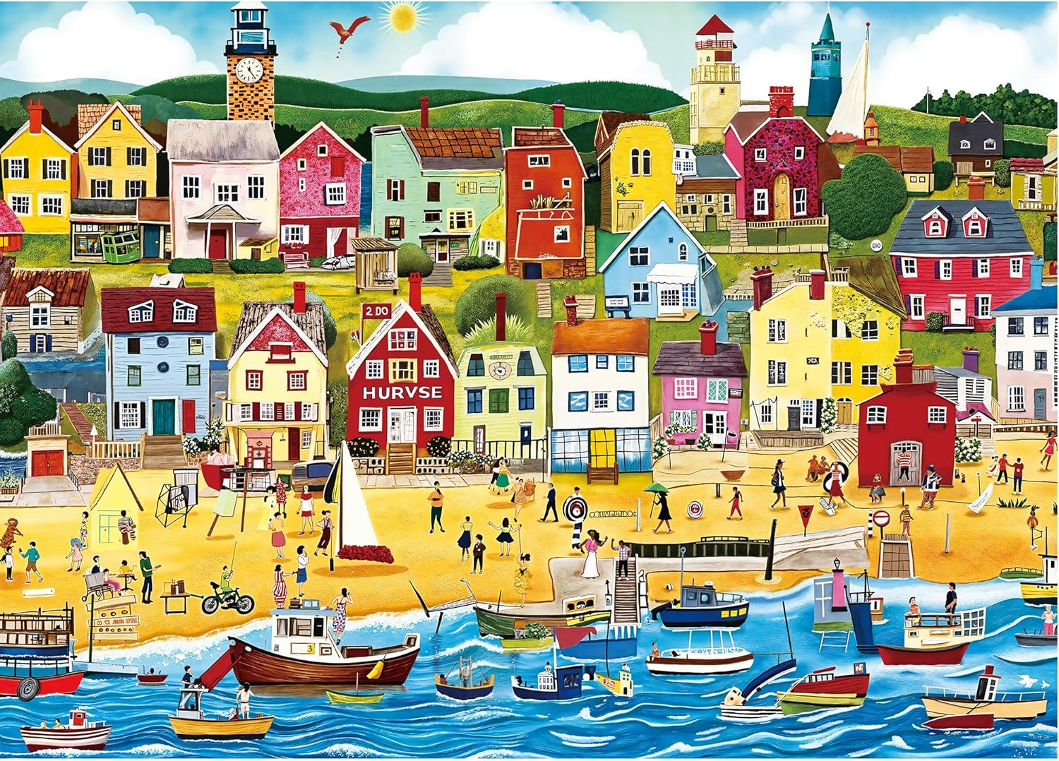Puzzles for Adults 1000 Pieces - Jigsaw Puzzles Seaside City Beach - 1000 Pieces Puzzles with Letters on Back - Puzzle for Fun Game Nights 27.6x20.5 inch, 1:1 Poster City Sea