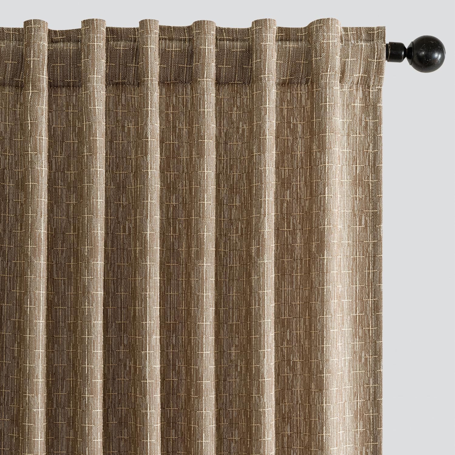MIULEE Decorative Back Tab Linen Curtains with Geometric Pattern for Living Room Bedroom Farmhouse Rustic Thick Woven Textured Patterned Floor to Ceiling Drapes 102 Inch Long 2 Panels, Brown Brown 52"W x 102"L (Pack of 2)
