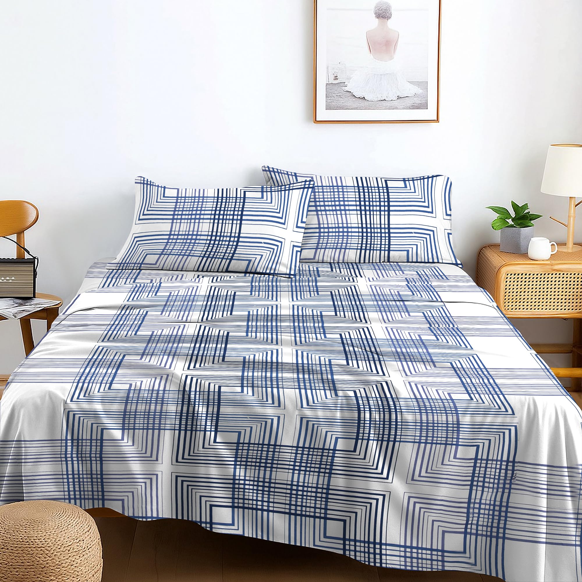 RAYBedding Printed Flat Sheet Set King Size Bed โ Luxury Soft King Flat Sheet with 2 Pillowcases โ Smooth, Lightweight Bedding