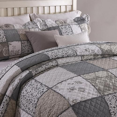 Miniatura 8 de ABREEZE Juego de edredón de algodón con diseño floral de rosa desgastada, juego de ropa de cama victoriana, juego de edredón floral, matrimonialqueen