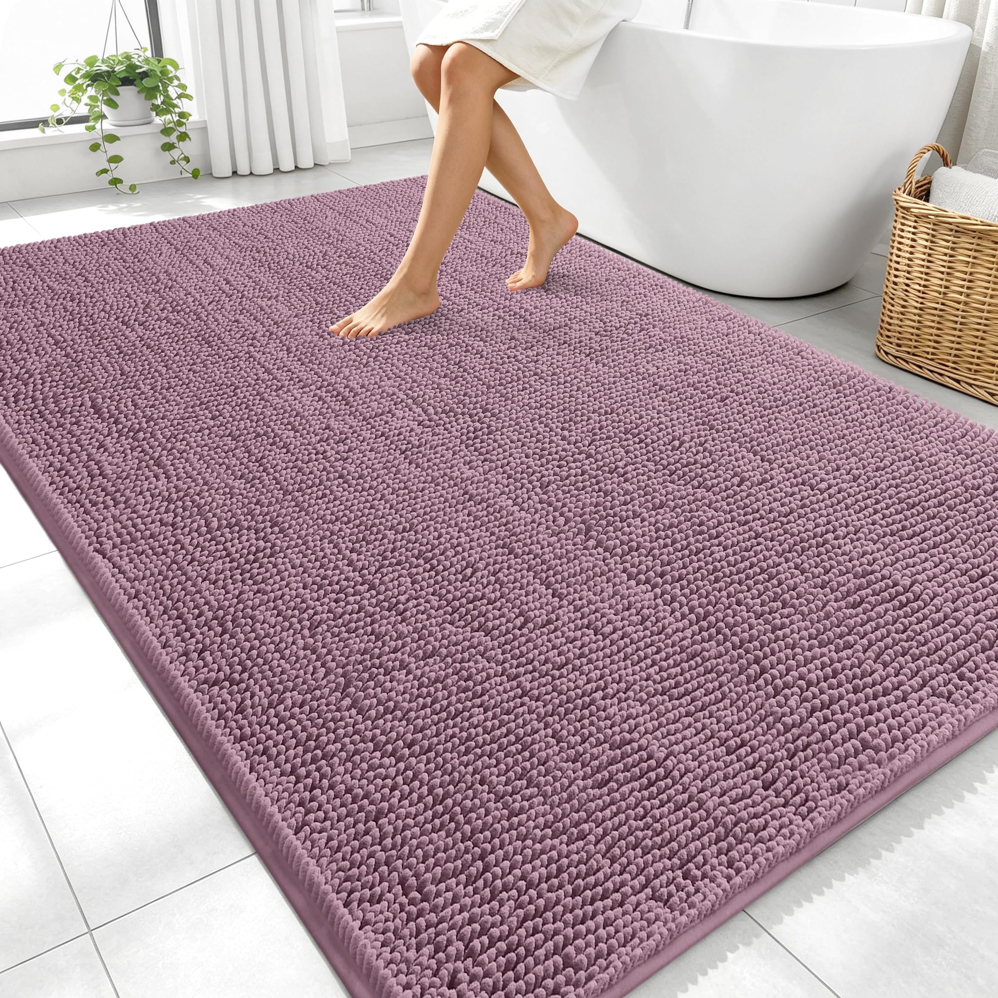 OLANLY Large Bathroom Rugs 70x46, Extra Soft Absorbent Chenille Bath Rugs | Deep Plum, Quick-Drying Rubber Backing, Machine Washable Bath Mat for Bathroom Floor, Tub and Shower, Home Decor Accessories