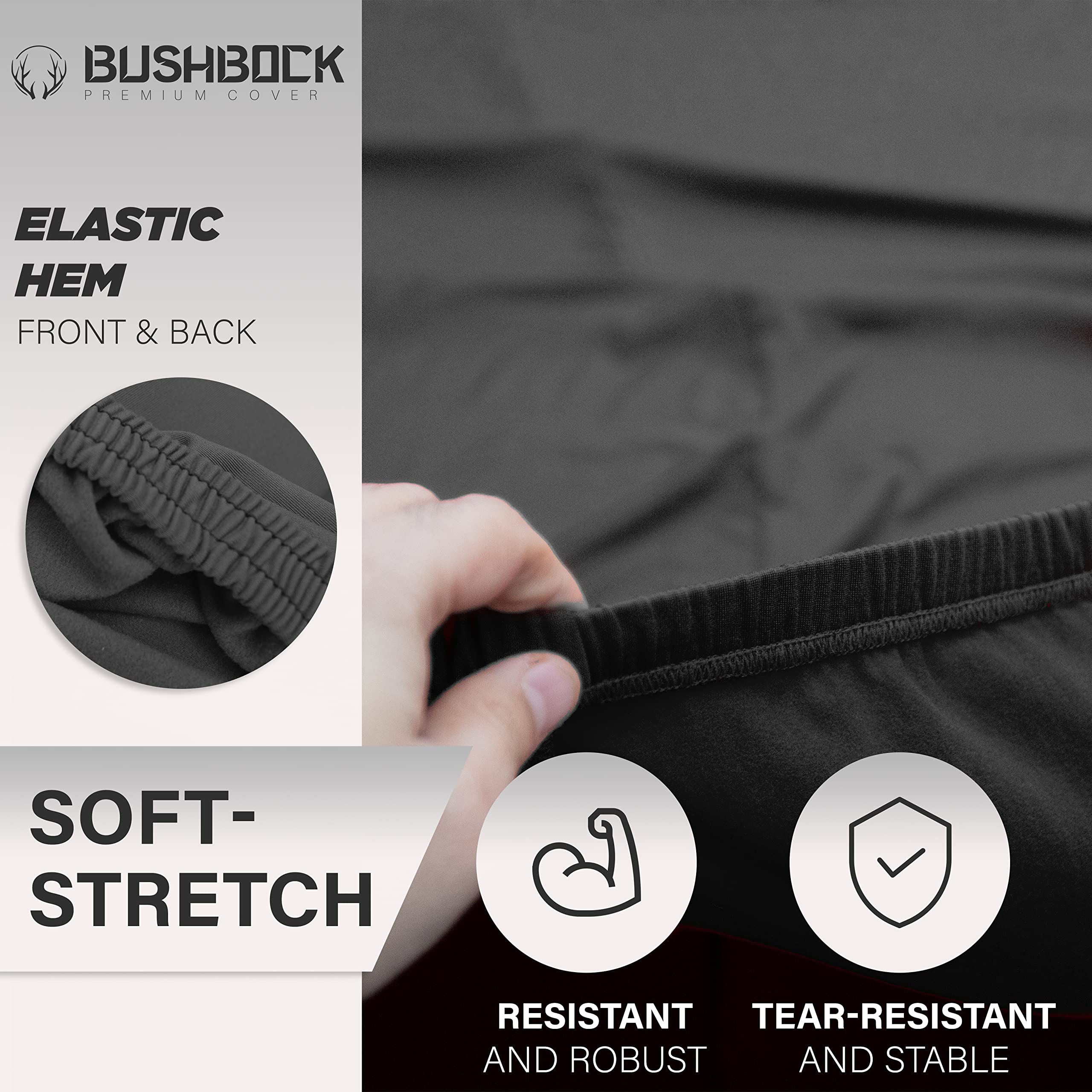 BUSHBOCK Premium Housse de Voiture d'intérieur Compatible avec Les principales Voitures, Tissu Élastique, Respirant et Anti-Poussière, Doublure Douce, Ajustement Serré (Noir, M)