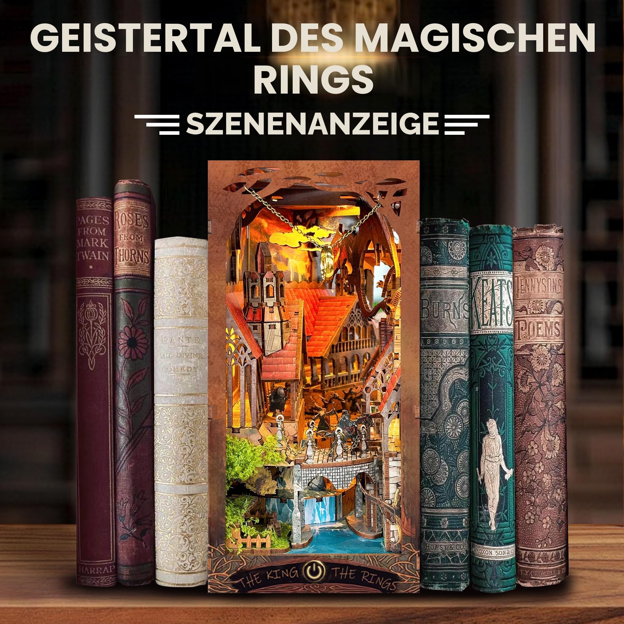 DIY Book Nook Kit, 3D Holzpuzzle Miniatur Haus Kit für Book Nook Regaleinsatz Dekoration, Magisches Buch Haus Ständer Buchstütze Puppenhaus für Erwachsene
