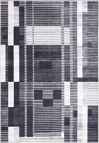 Miniatura 3 de Bloom Rugs Mysia Alfombra lavable de 5 x 7 pies, color negromarfil, alfombra geométrica para sala de estar, dormitorio, comedor y cocina, tamaño