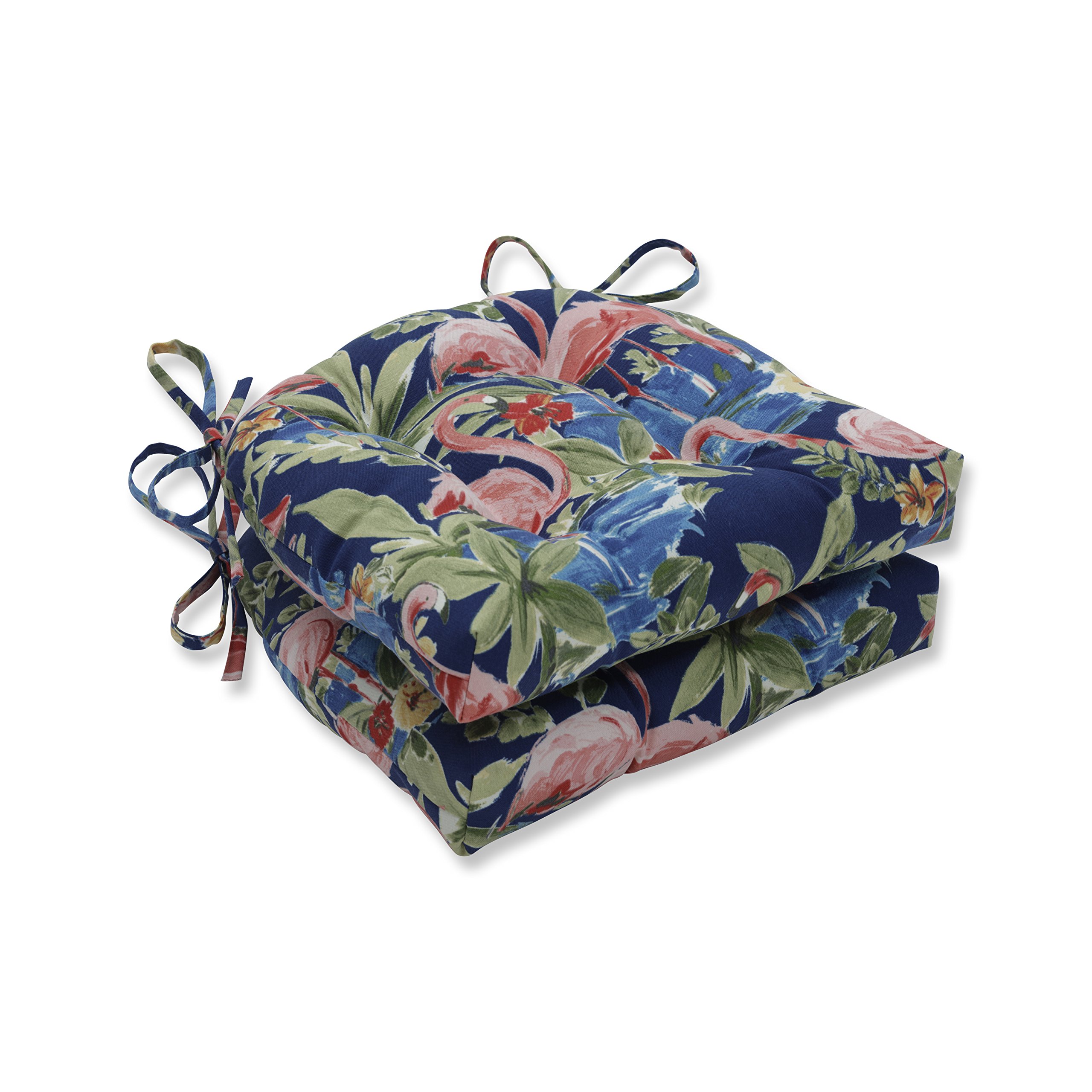 Pillow Perfect Outdoor/Indoor Flamingoing Lagoon Chair Pads, 2 Count (Pack of 1), Blue