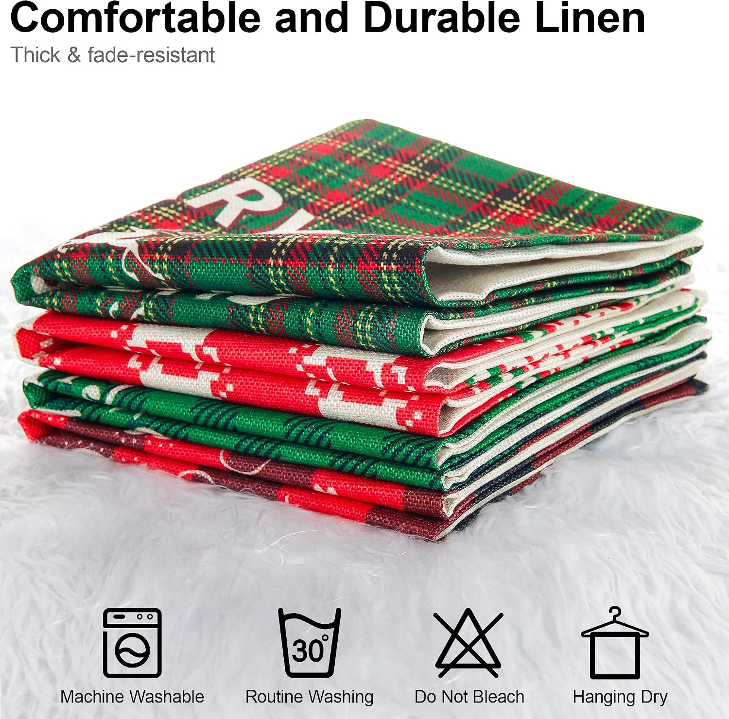 BININBOX Christmas Throw Pillow Covers Decorative Pillow Cover 4 Set 18x18 Inches Linen Christmas Pillowcase Red&Green Plaid Deer Red Buffalo Plaid Pillow Covers