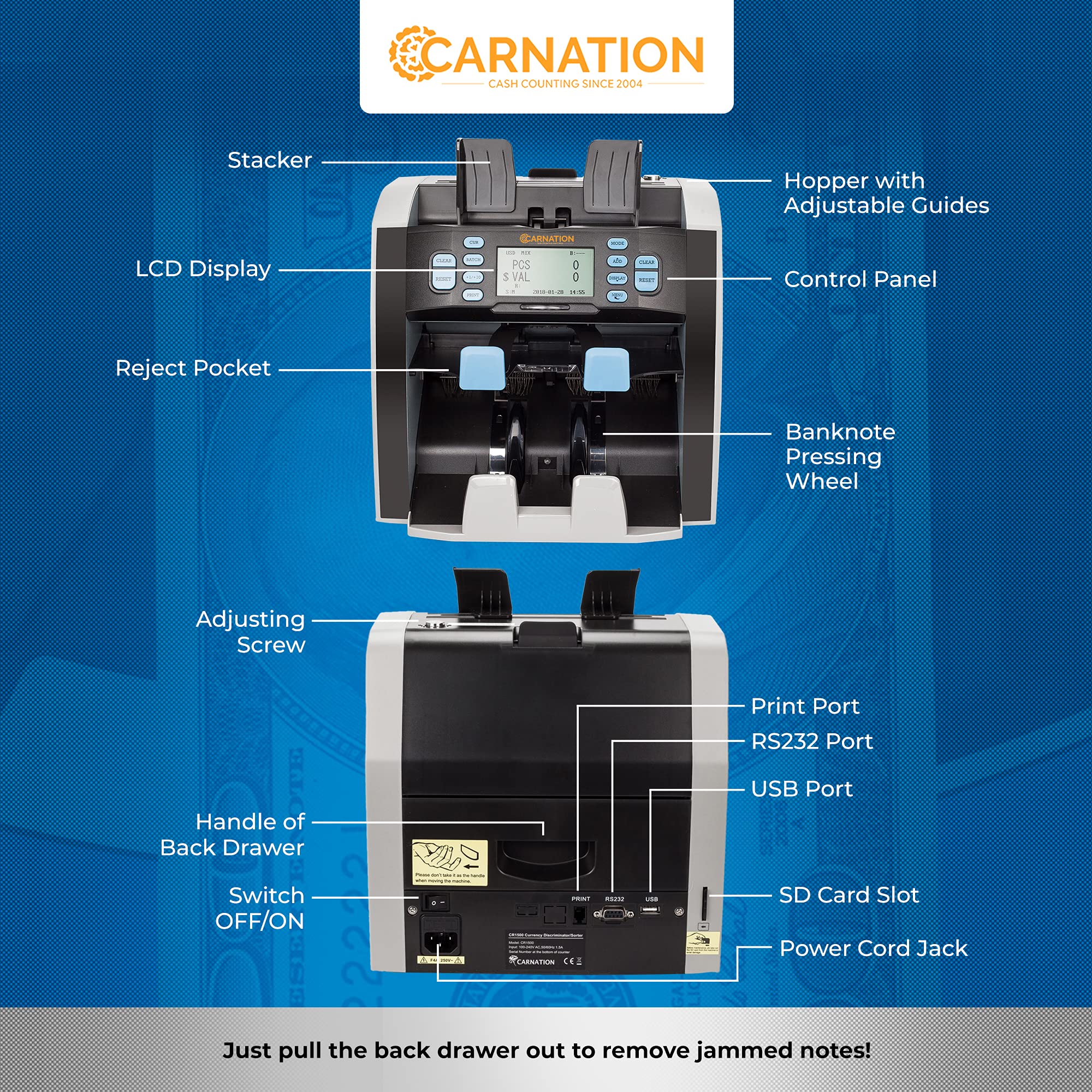Buy Carnation CR1500 Cash Counter Machine with Mixed Denomination