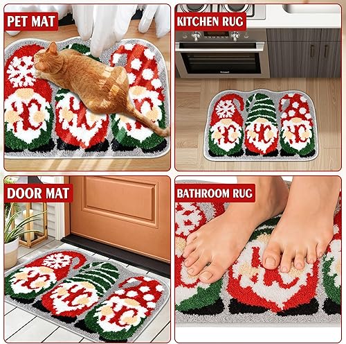 Miniatura 4 de Hexagram Alfombras de baño de Navidad, decoración de baño navideña, alfombra de baño de gnomo, alfombra de baño suave antideslizante lavable