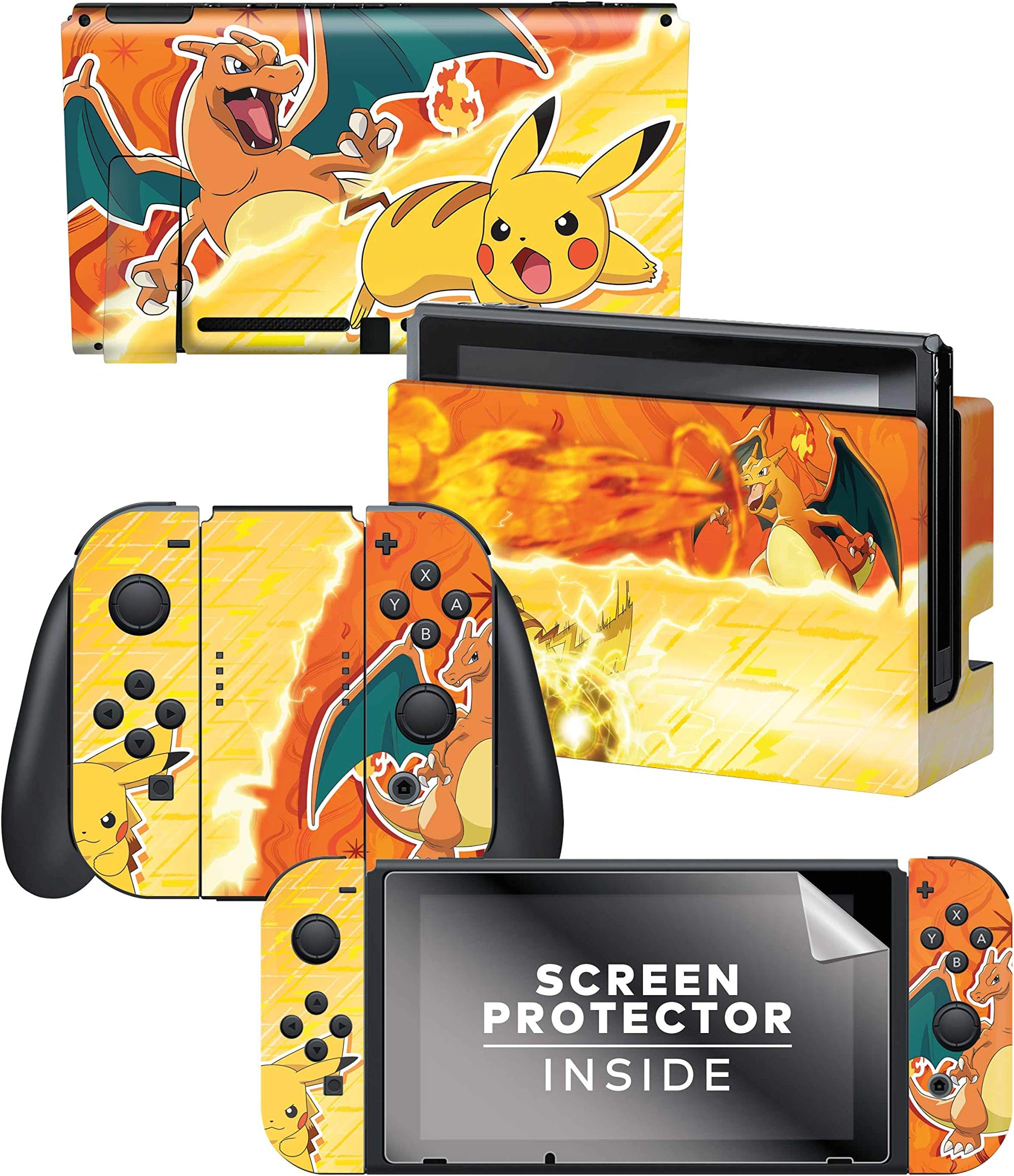 Controller Gear Nintendo Switch Skin & Screen Protector Set - Pokemon - Pikachu Vs Charizard Set 1 - Nintendo Switch