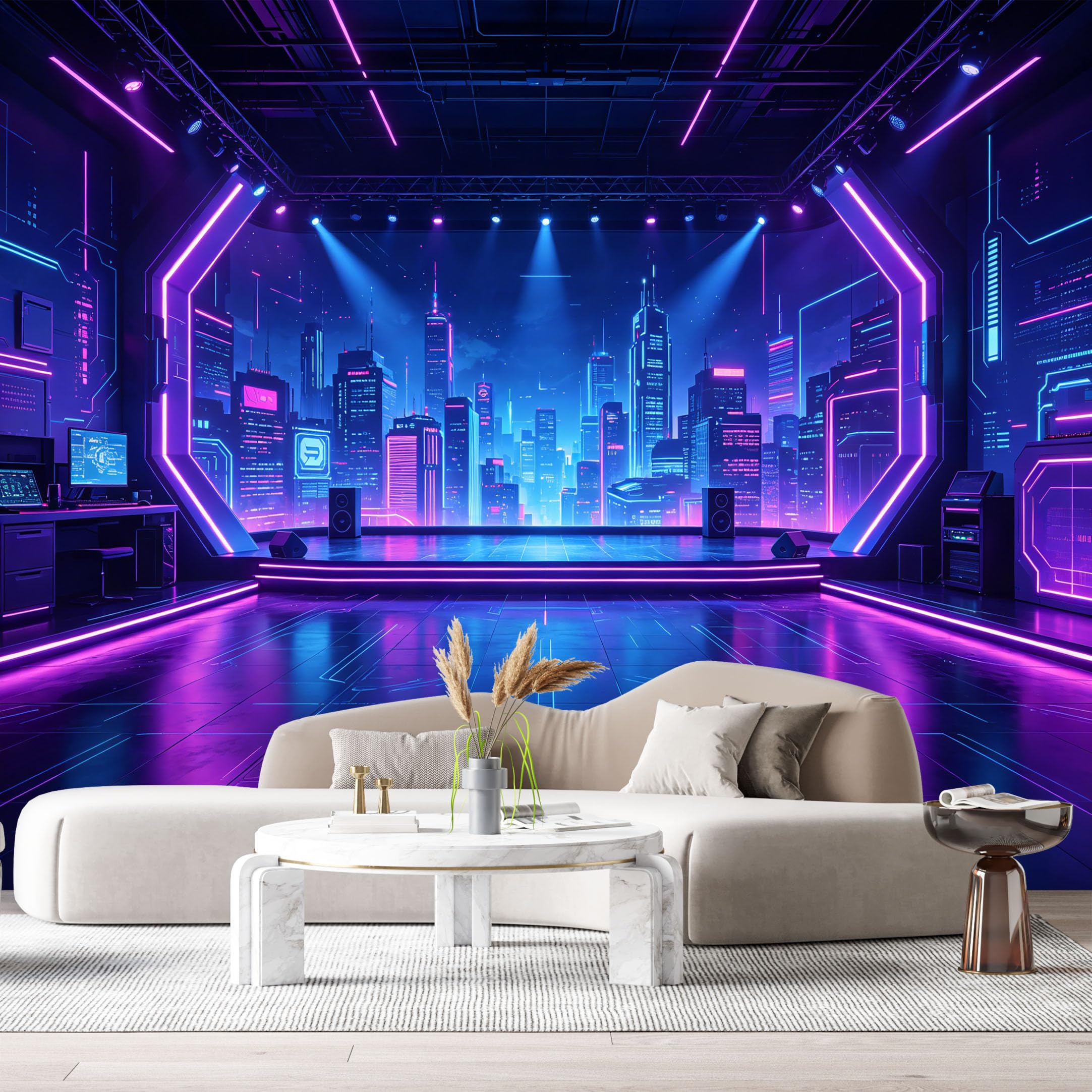 Custom Size Wall Murals Modern Futuristic Cityscape Neon Night Skyline 3D Trompe L'Oeil SelfAdhesive Wall Fabric Removable Large Wallpaper Photo for Living Room