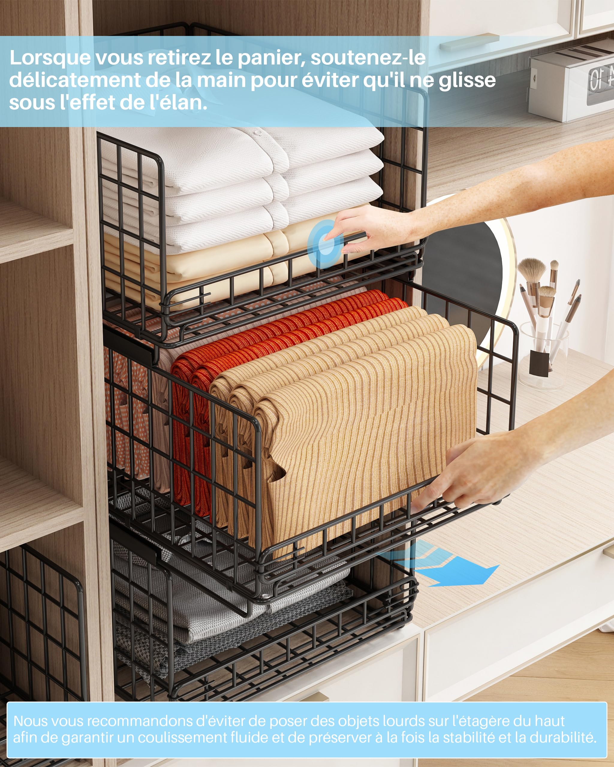 UMDONX Organisateur Coulissant à 3 Pièces - Organiseurs de Tiroirs Rangement - Vetement Dressing Boîte de Rangement pour Armoire-Noir