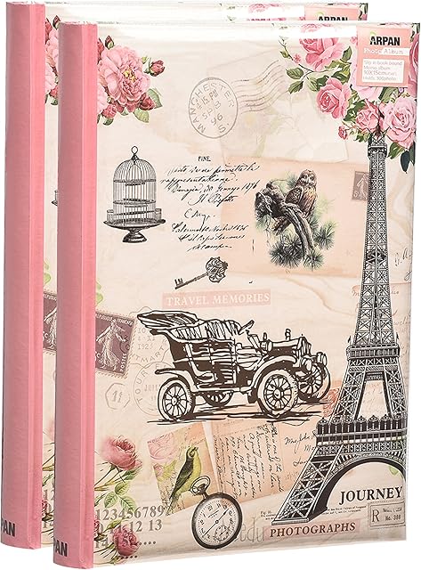 Arpan Vintage Travel Photo Album Memo Slip in Case Photo Album For 300 6 x 4 / 10x15 cm Photos CD/DVD Pocket Memo Writing Area - (Set of 2)