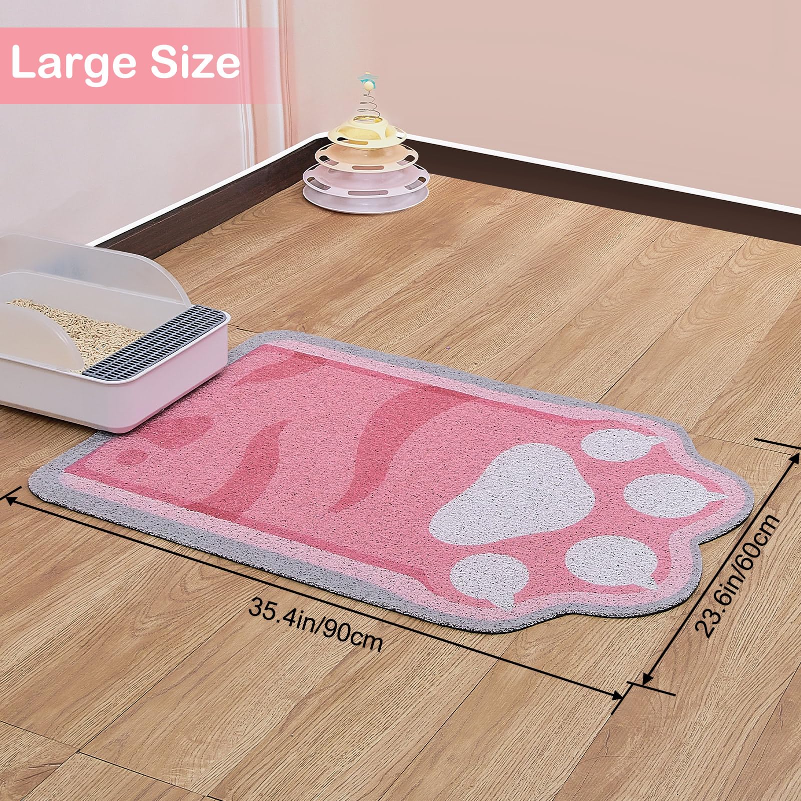 Katzenstreumatte 90x60CM,Leicht Zu Reinigende Katzenmatten, Rutschfest,Wasserdicht,Fallen Für Katzenstreu Matte,Rosa