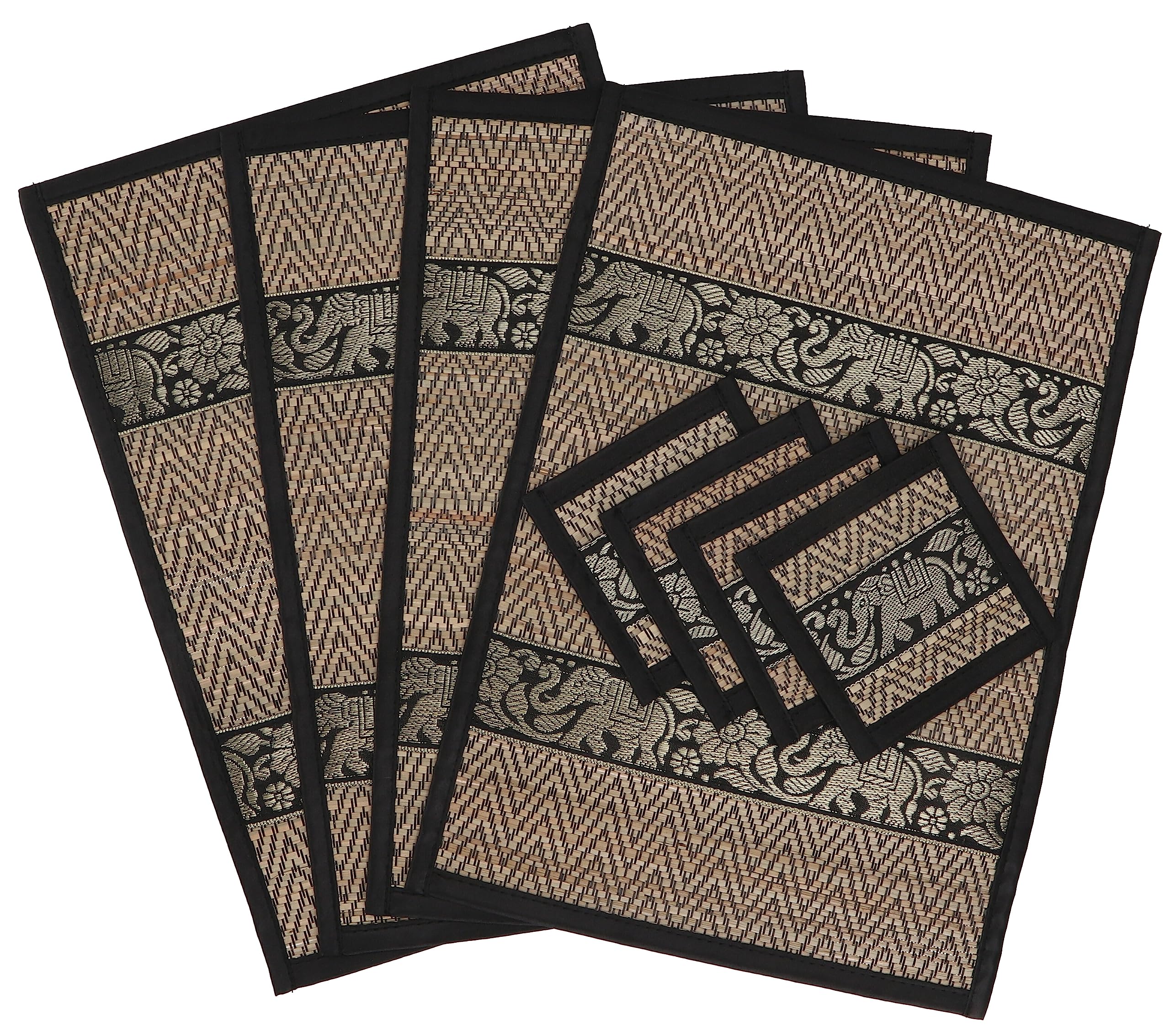 Guru-Shop Set de Table Dessous de Verre Dessous de Table 4èr Set - Marron/noir, Marron, 45x30x0,3 cm, Chemins de Table et Nappes