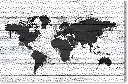 The Oliver Gal Artist Co. Maps - Lienzo decorativo para pared, diseño de Mapamundi Boho, decoración del hogar, 15 x 10 pulgadas, negro, blanco