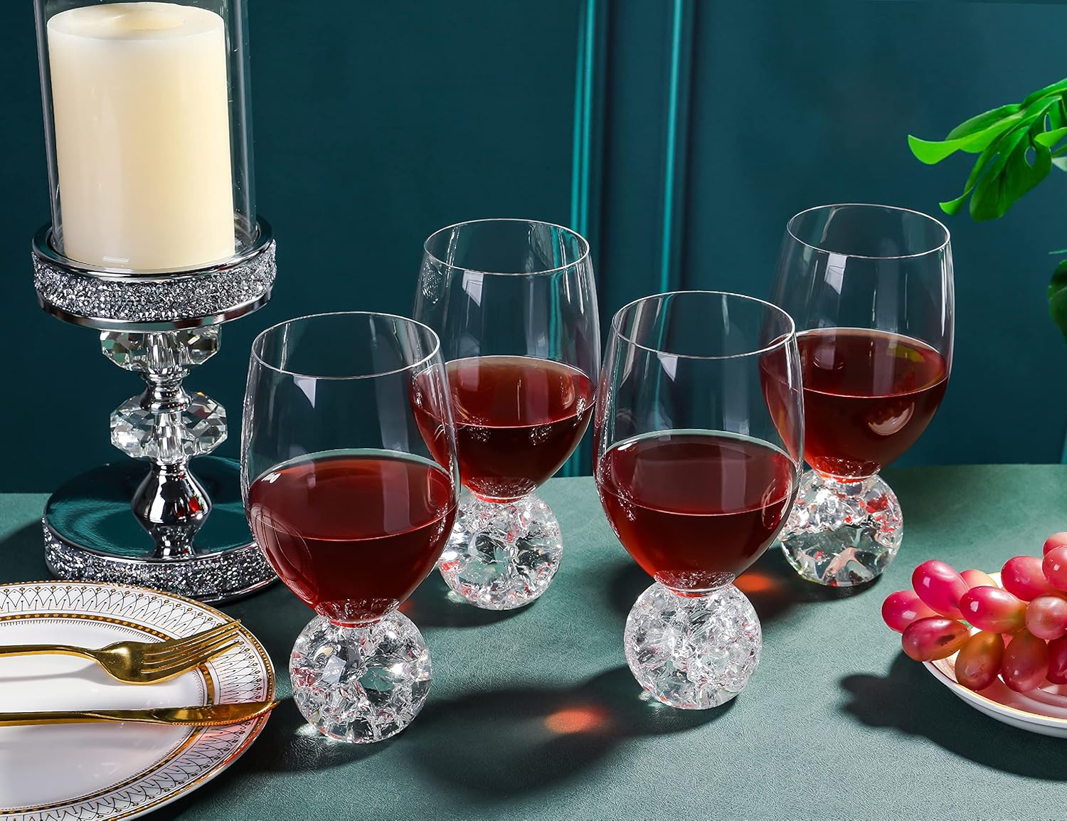 Red Wine Glasses Set of 4-16 oz Lead-Free Crystal Wine Glasses - Crystal Ball Base- Wedding, Wine Tasting, Anniversary, Party, Gift - Clear, Reuseable Glassware - Image 4