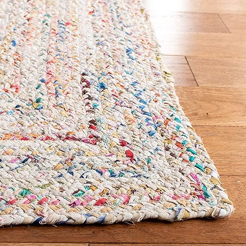 Miniatura 9 de SAFAVIEH Alfombra trenzada de la colección  Alfombra redonda de 12 pies, color marfil y multicolor, hecha a mano de algodón reversible, ideal para