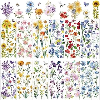 gisgfim 12 Sheets Botanical Flowers Rub on Transfers for Crafts and Furniture Transfers Stickers Spring Floral Rub on Decals for Home Office Paper Wood DIY Craft,11.9 x 5.9 Inch (Floral)