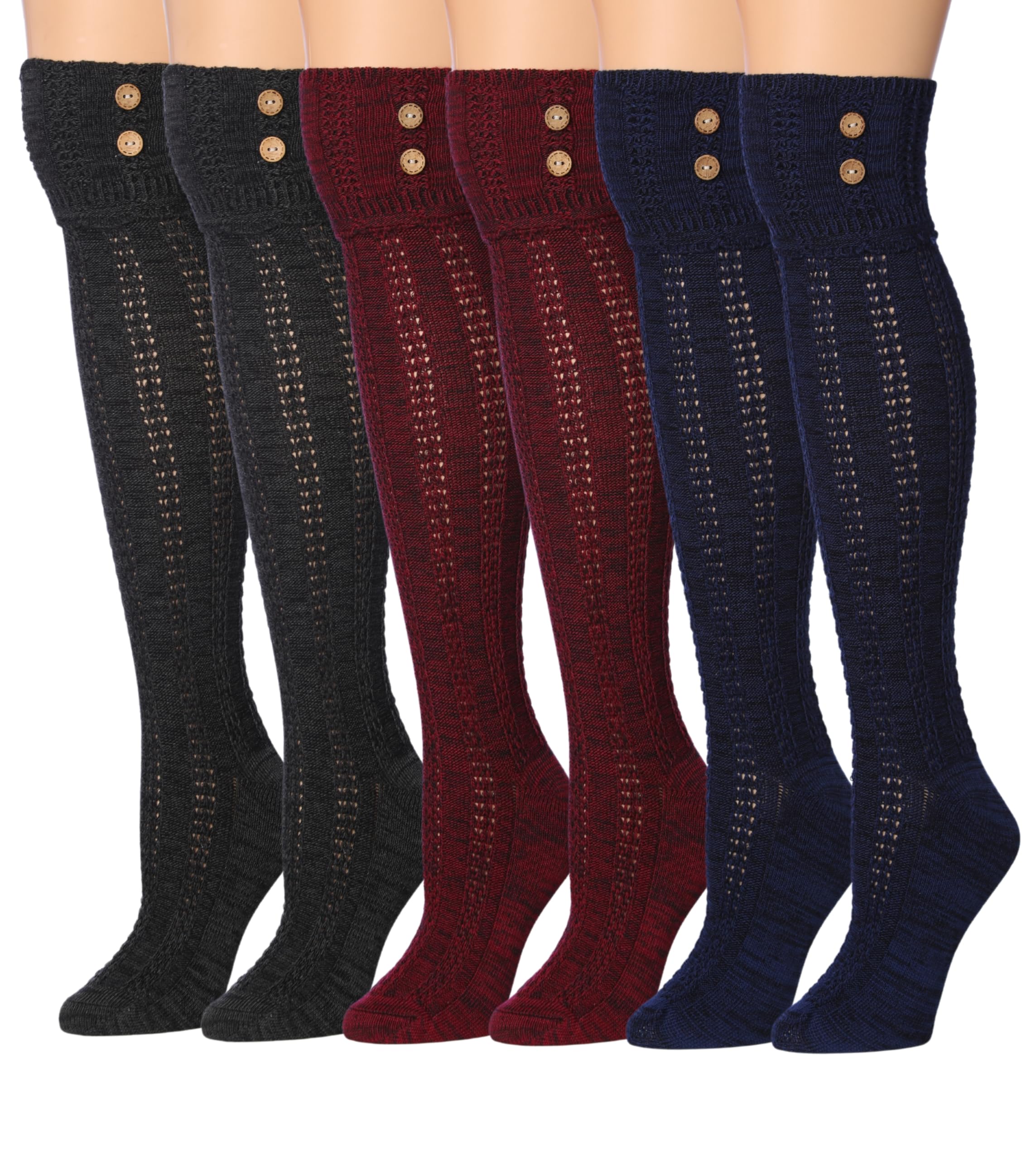 Calcetines bota de mezcla de algodón con botones sobre la rodilla invierno punta tipi para mujer - Imagen 4 de 4