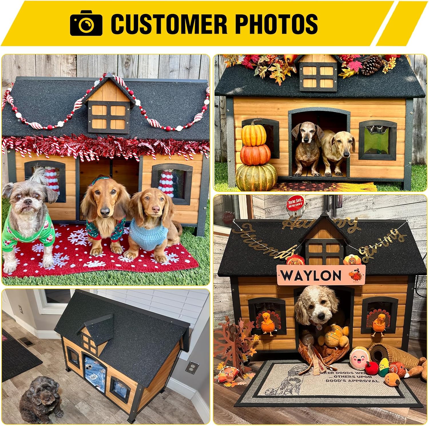 Dog House Outdoor Weatherproof Puppy Shelter Indoor Dog Kennel Anti-Bite Metal Frame Large Dog Home for Winter