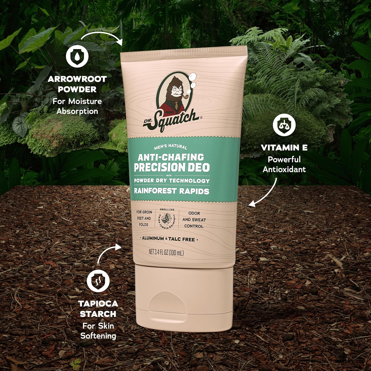 Dr. Squatch Whole Body Deodorant for Men - Odor + Sweat Control - Aluminum + Talc Free - Natural Ingredients - Dermatologist-Tested for All Skin Types - Rainforest Rapids (3.4 fl oz, 2-Pack) - Image 3