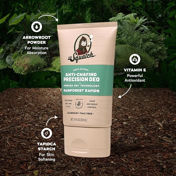 Dr. Squatch Whole Body Deodorant for Men - Odor + Sweat Control - Aluminum + Talc Free - Natural Ingredients - Dermatologist-Tested for All Skin Types - Rainforest Rapids (3.4 fl oz, 2-Pack)