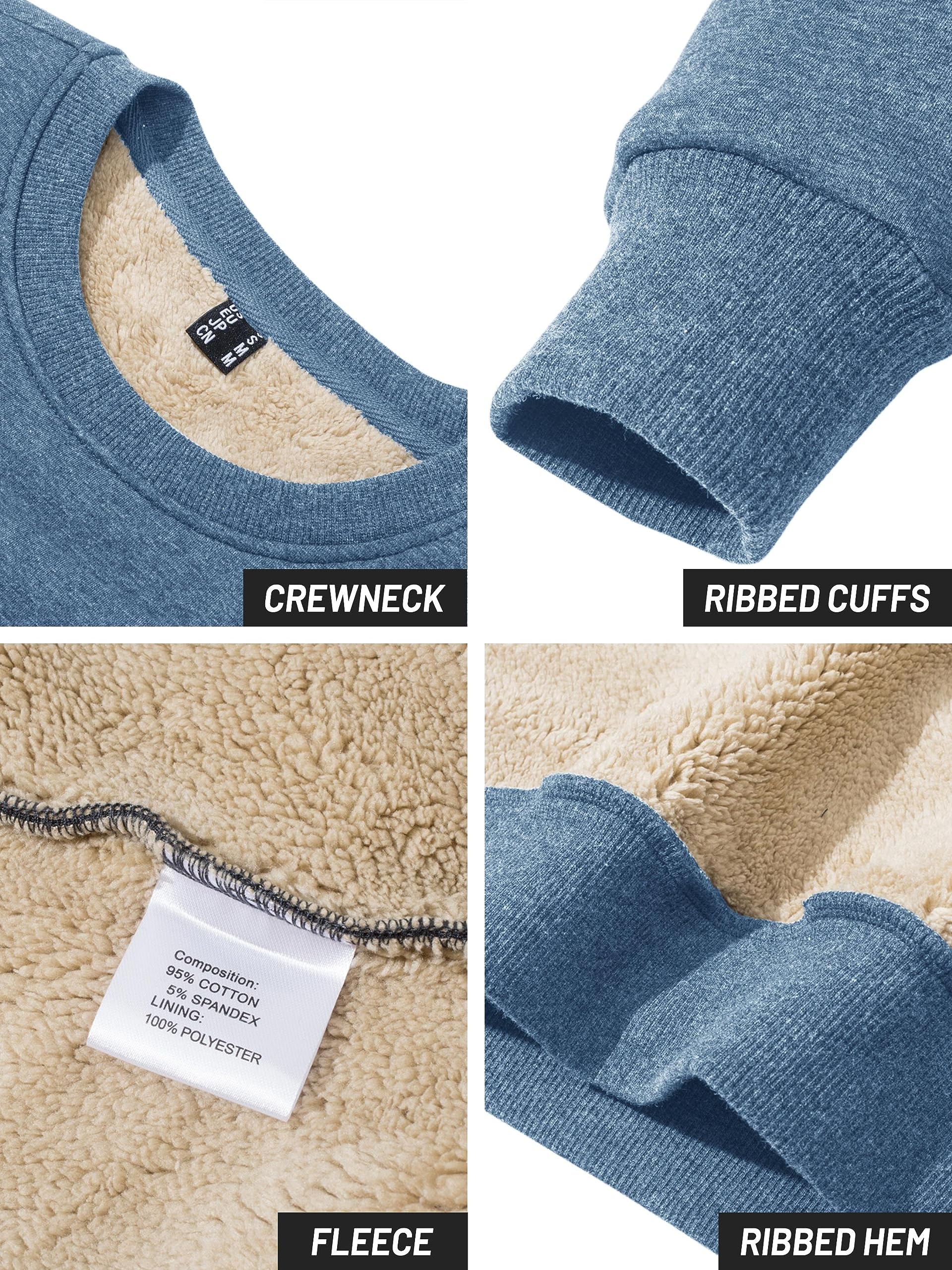 TACVASEN Pull-Over pour Femmes Sweat-Shirt en Coton À Manches Longues Col Rond sans Capuche Hiver Basique Pull-Over en Polaire Haut Chaud Décontracté