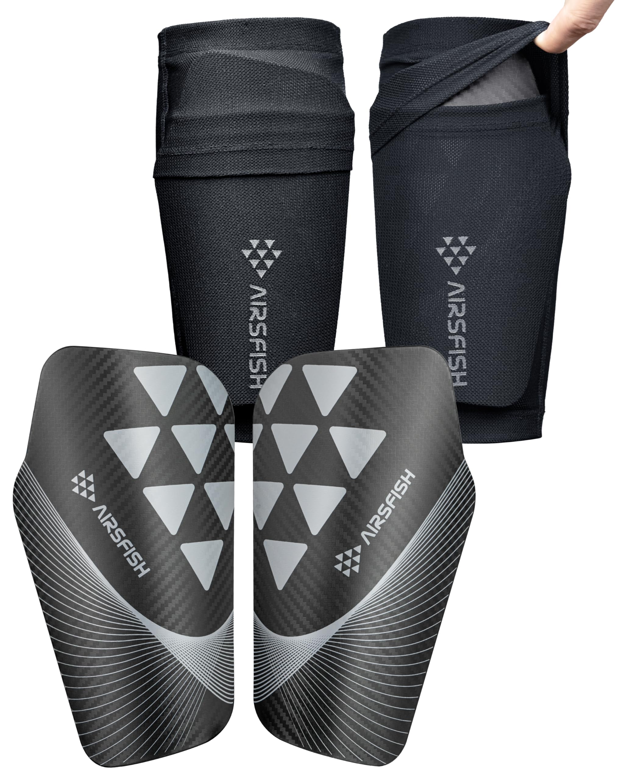 AIRSFISH Soccer Shin Guards for Kids Youth Adults,Shin Pads and Sleeves with Optimized Insert Pocket EVA Cushion,Reduce Shocks and Injuries for Boys Girls Men for Football Games