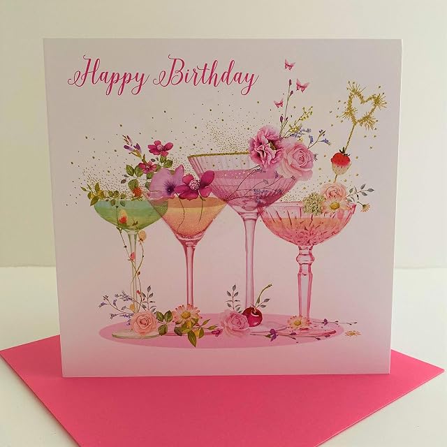 Nigel Quiney Open Female Birthday Greeting Card from the Pizazz Range - Floral Cocktails - Foil Finish - for Her