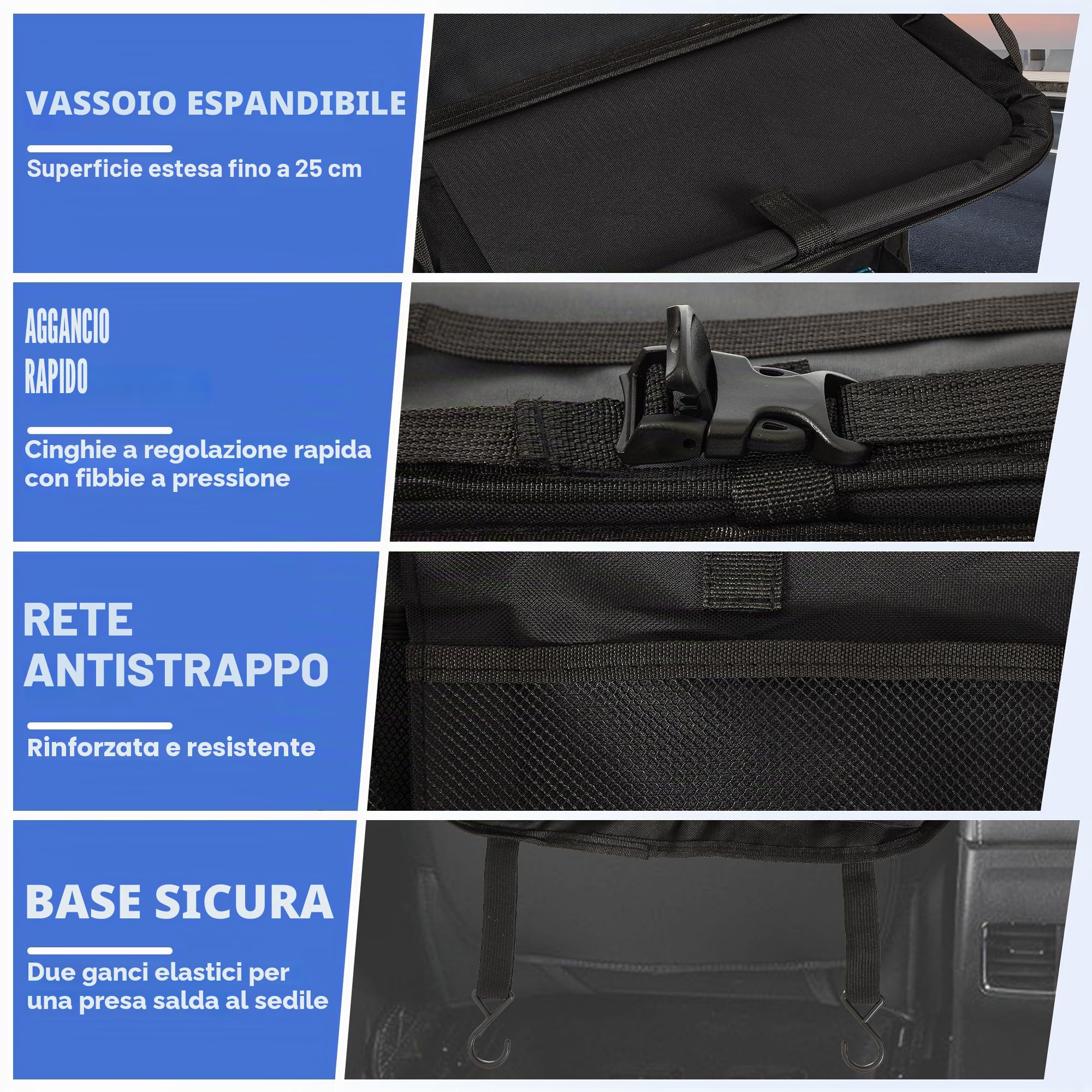 Organizer Auto 2 Pezzi, Nero con Vassoio Pieghevole, 10 Tasche, Porta Tablet da Auto | Protezione Sedile Auto Bambini Posteriore Universale (2)
