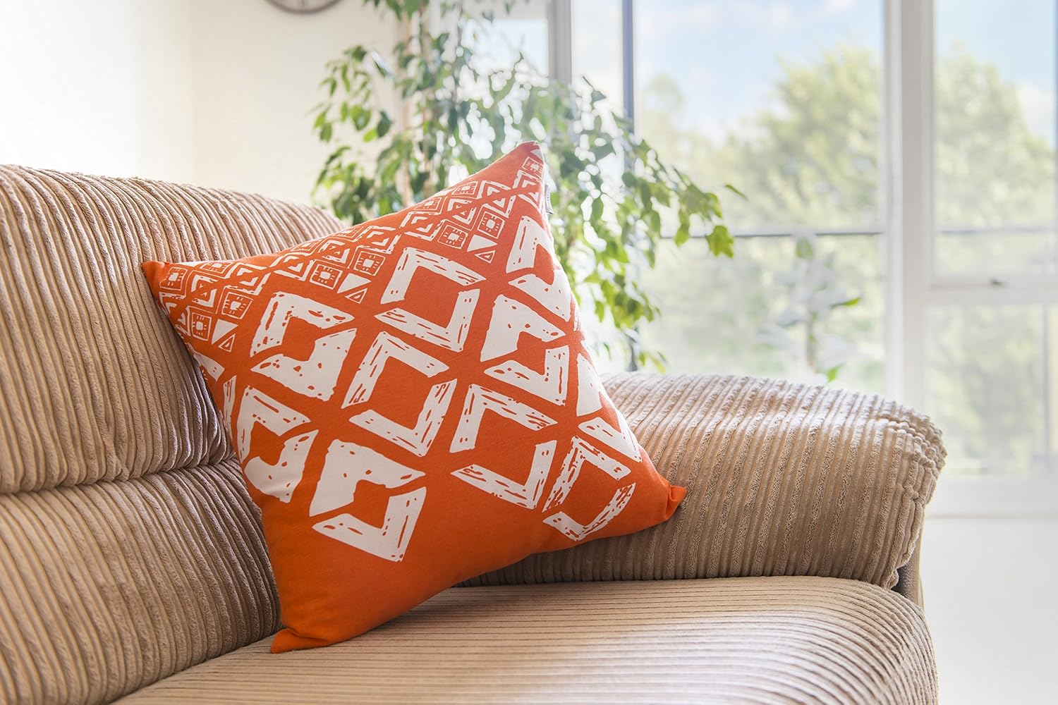 TreeWool (Pack of 2) Decorative Throw Pillow Covers Geometric Squares Accent in 100% Cotton Canvas (20 x 20 Inches, Orange)