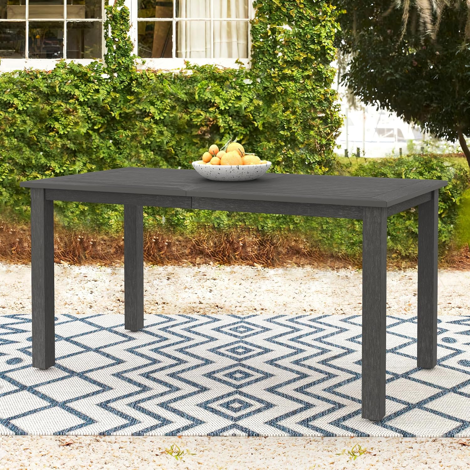 6-Person HDPS Outdoor Dining Table, Weather-Resistant Rectangle Patio Dining Table, 500 LBS Weight Capacity, Outdoor Patio Table for Outside Indoor, Lawn, Garden, and Backyard, Dark Gray