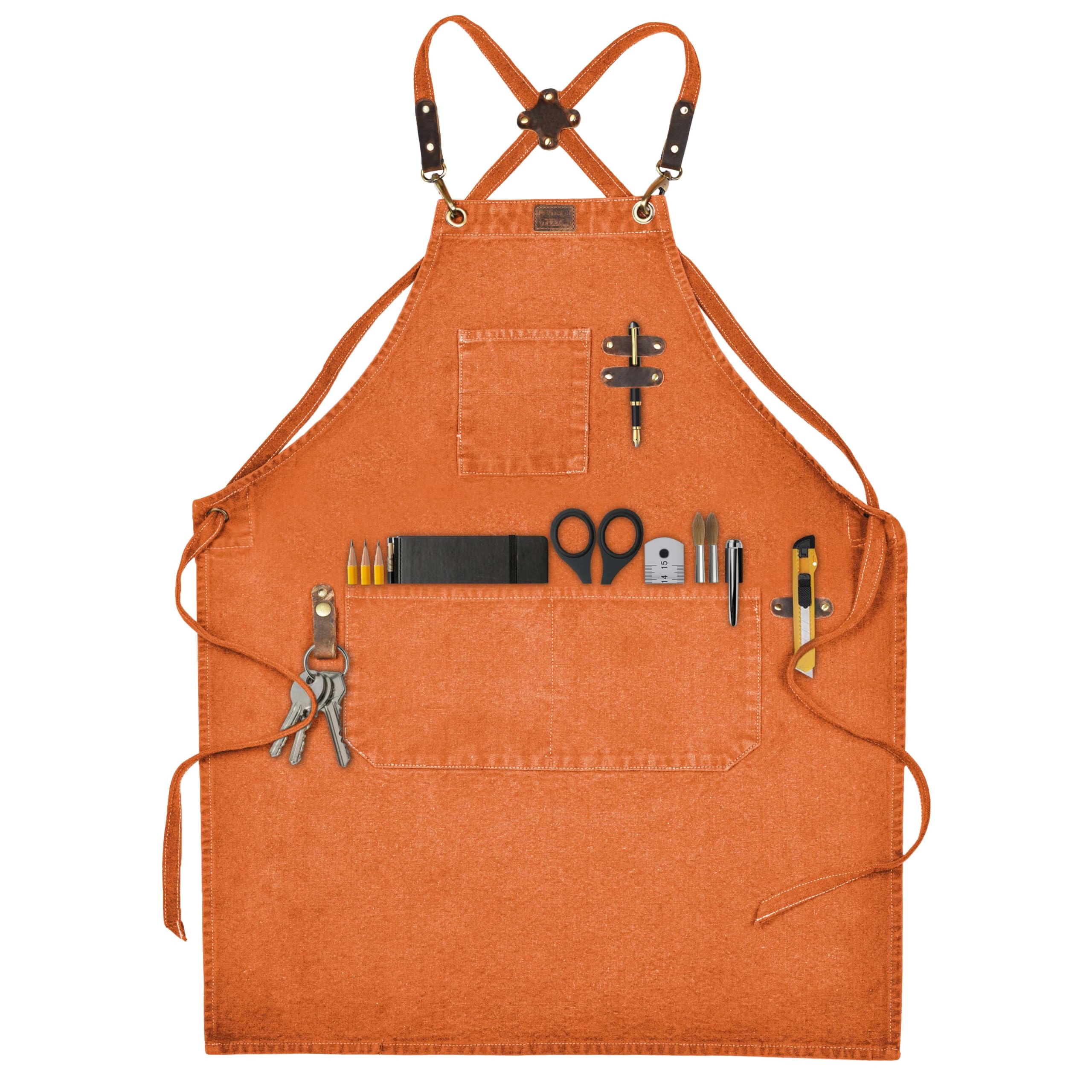 LEATHER VILLAGE Chef Aprons for Men Women with Large Pockets, Cotton Canvas Cross Back Adjustable Work Apron, Size M to XXL