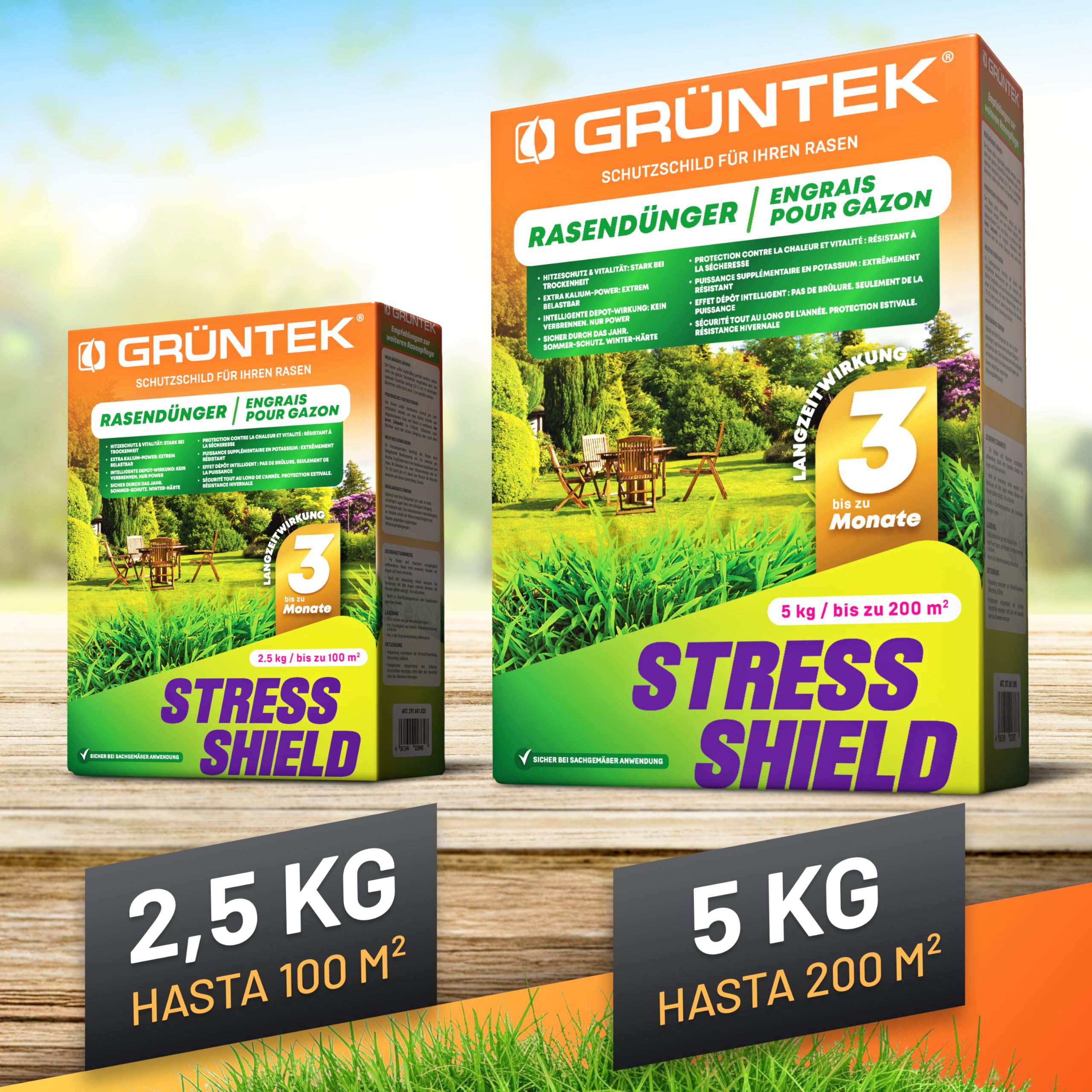GRÜNTEK Abono Césped Otoño Invierno Verano Anti-Estrés NPK 15-5-24 – Fertilizante Césped Larga Duración 3 Meses, Protección Calor Sequía Heladas – Abono Universal Jardín Tomates Fresas Rosales 5 kg