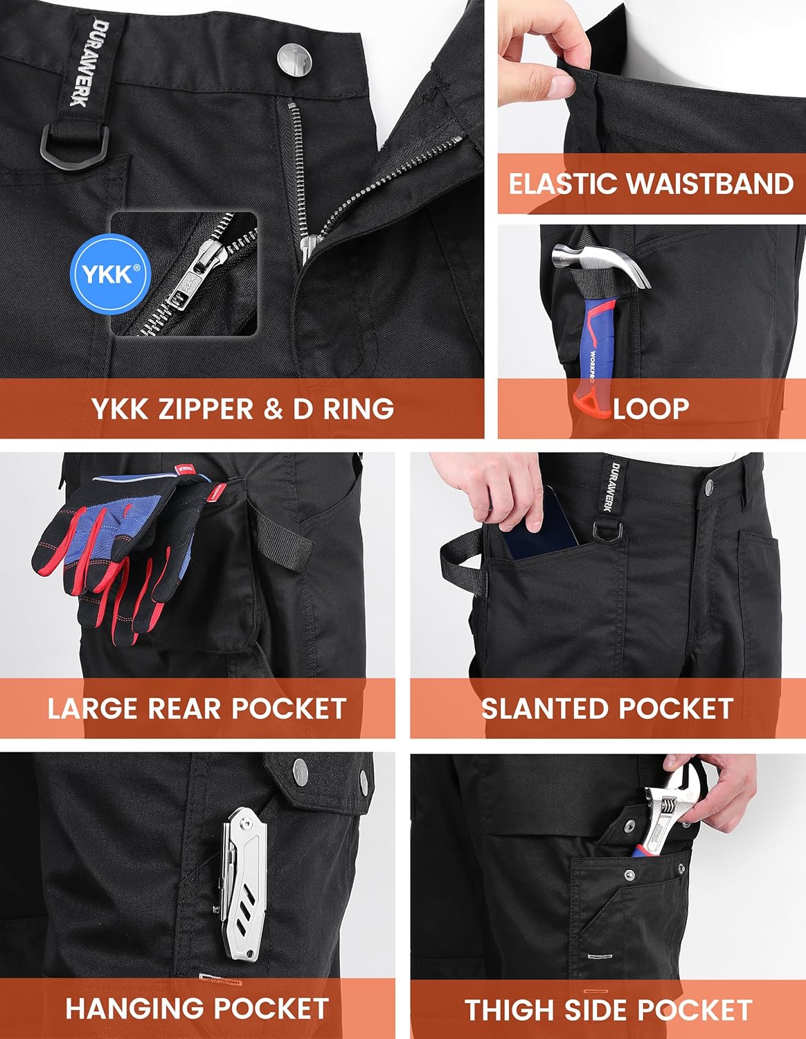 DURAWERK Men's Work Pants, Carpenter Pants with Reinforced Knee Pad Pockets, Durable Cargo Pants - Image 4
