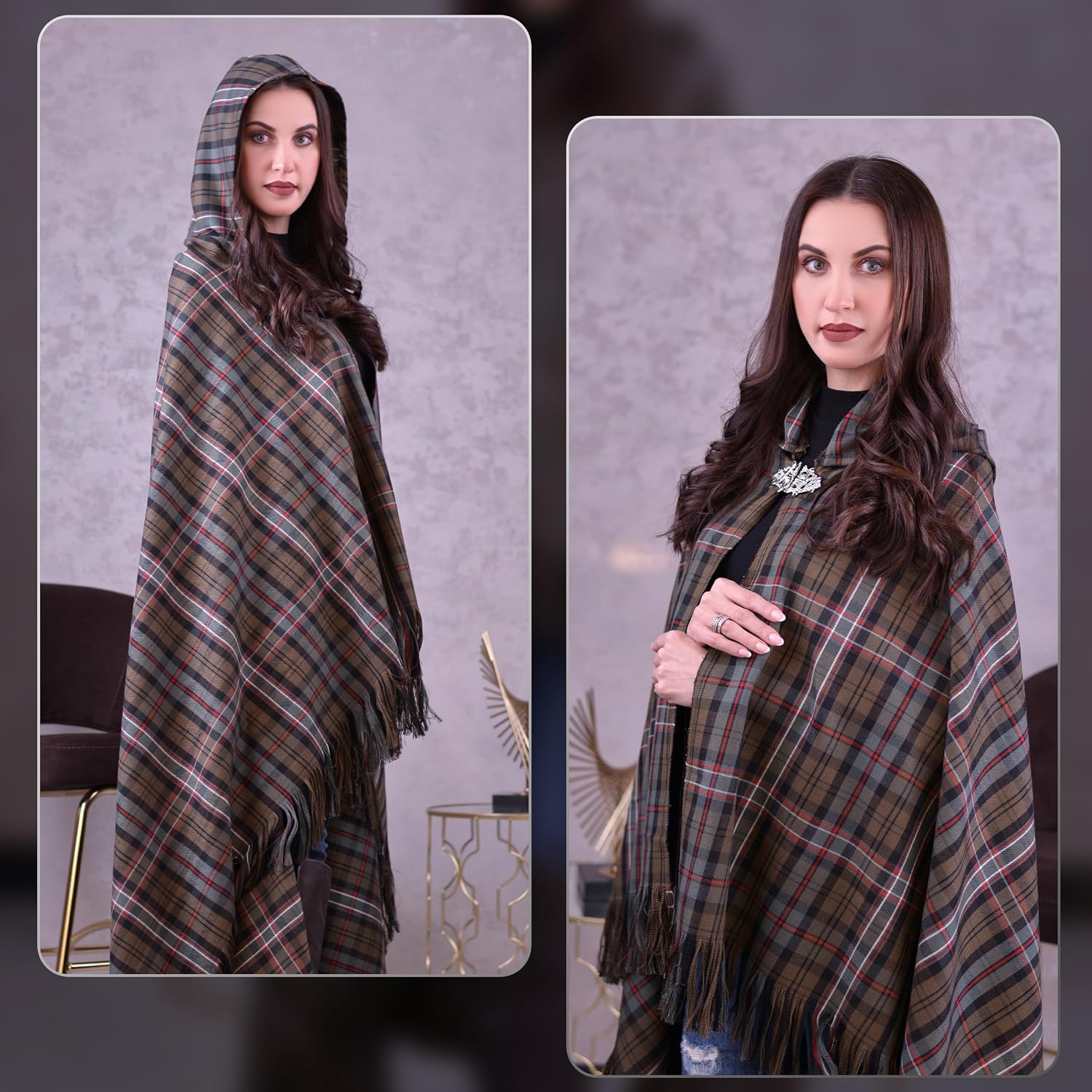 Highland Redstone Cloak Tartan P.V for women - Scottish Tartan Cloak for Stylish Comfort and Warmth