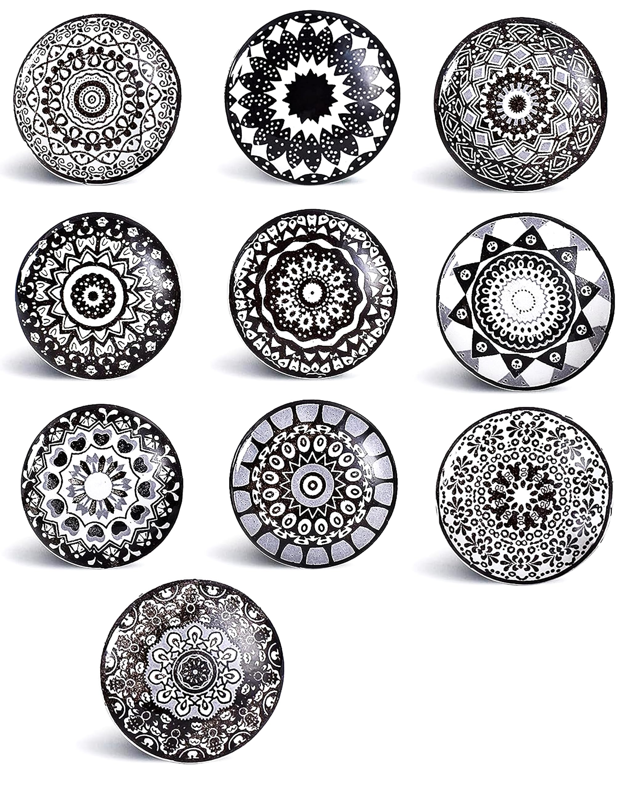 Juego de 10 pomos de cerámica coloridos para cocina, armario, cajón, armario (blanco y negro1)
