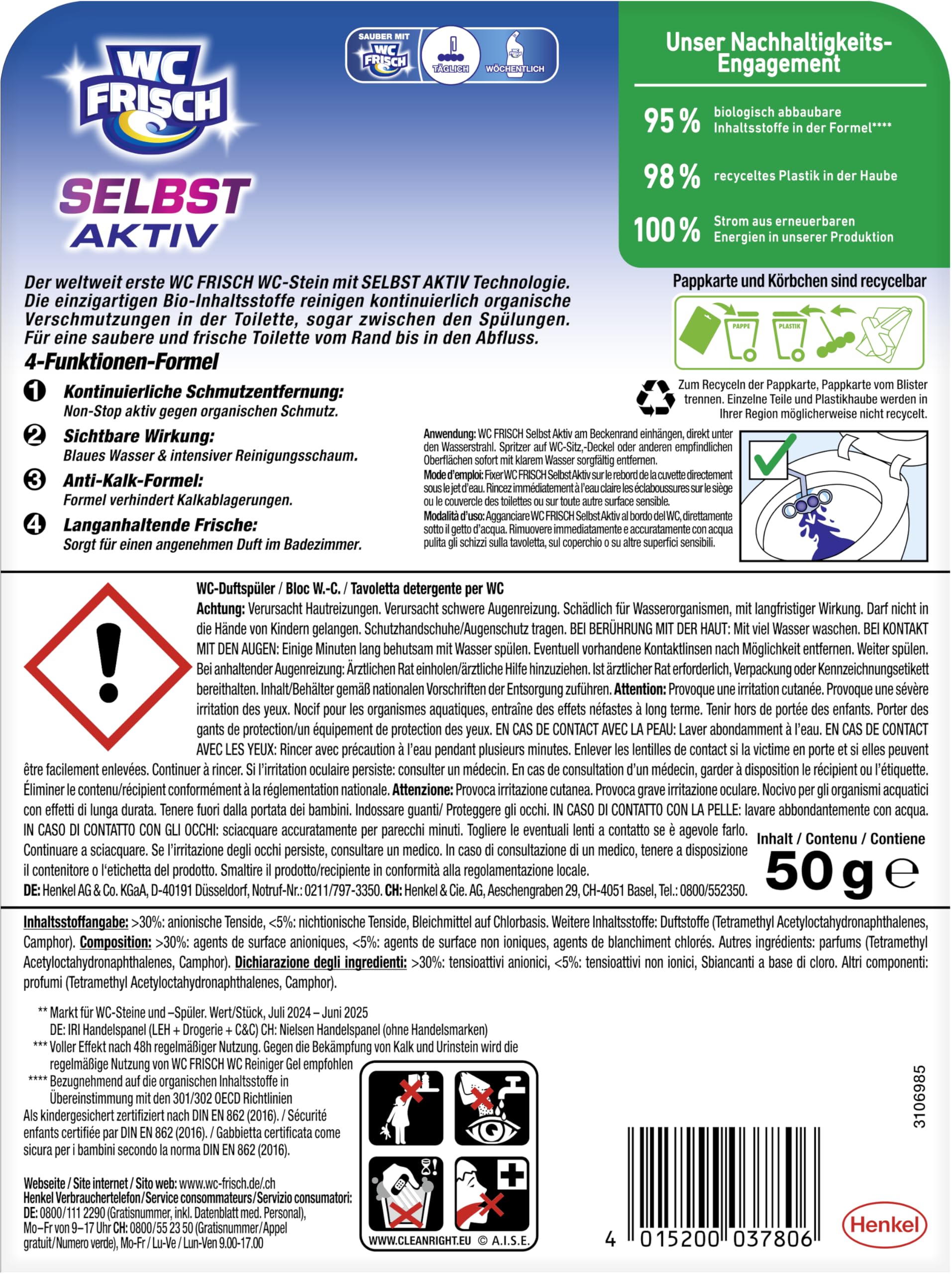 WC Frisch Selbst Aktiv Chlor Blauspüler (10er), 4in1-Klosteine Einhänger – Ansicht 3