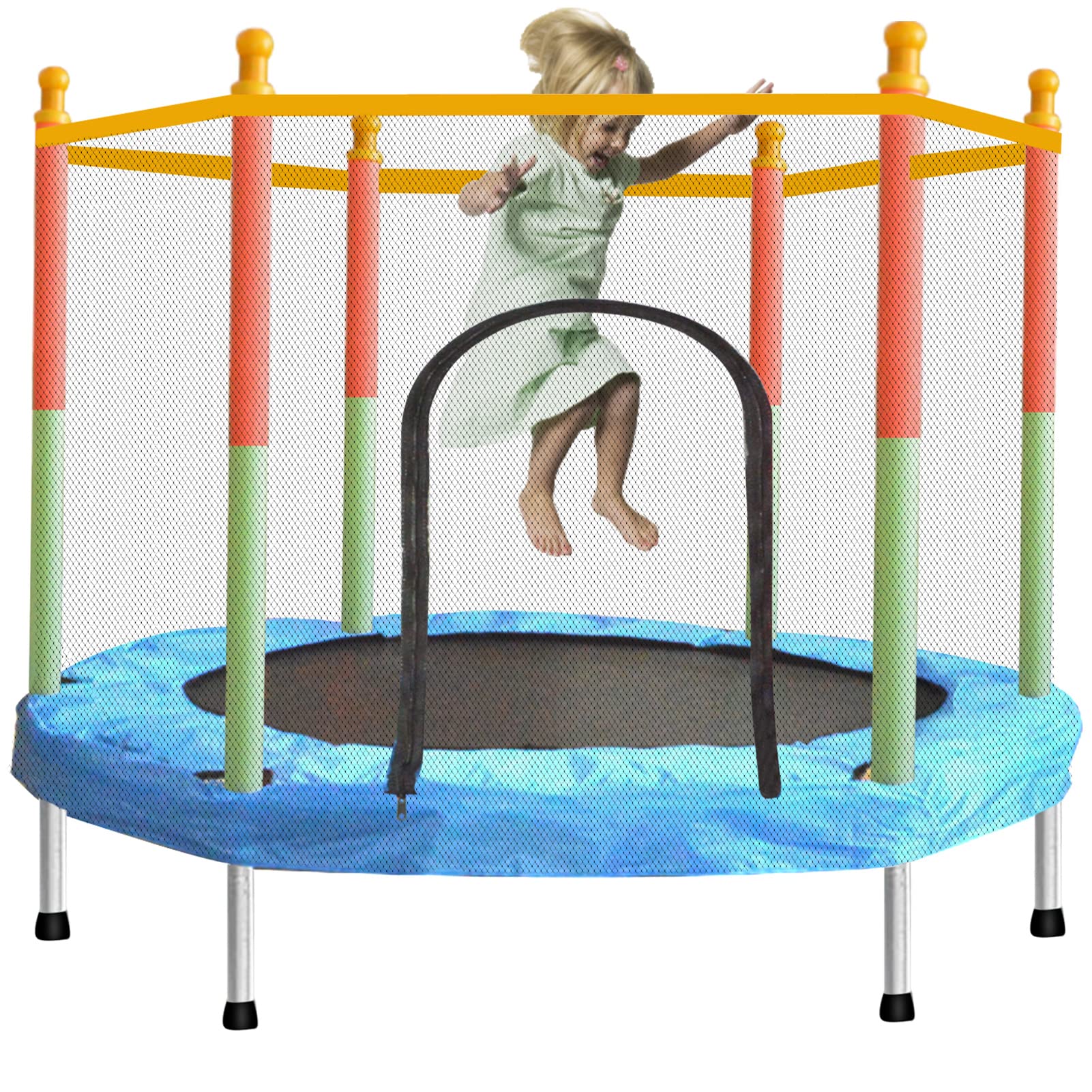 Toddler Trampoline with Enclosure Safety Net, SZBOB Indoor Outdoor Small Trampoline for Kids, 55 in/4.6 ft Baby Trampoline Round Jumping Table Mat Capacity 110lbs Kid Trampoline with Built-in Zipper