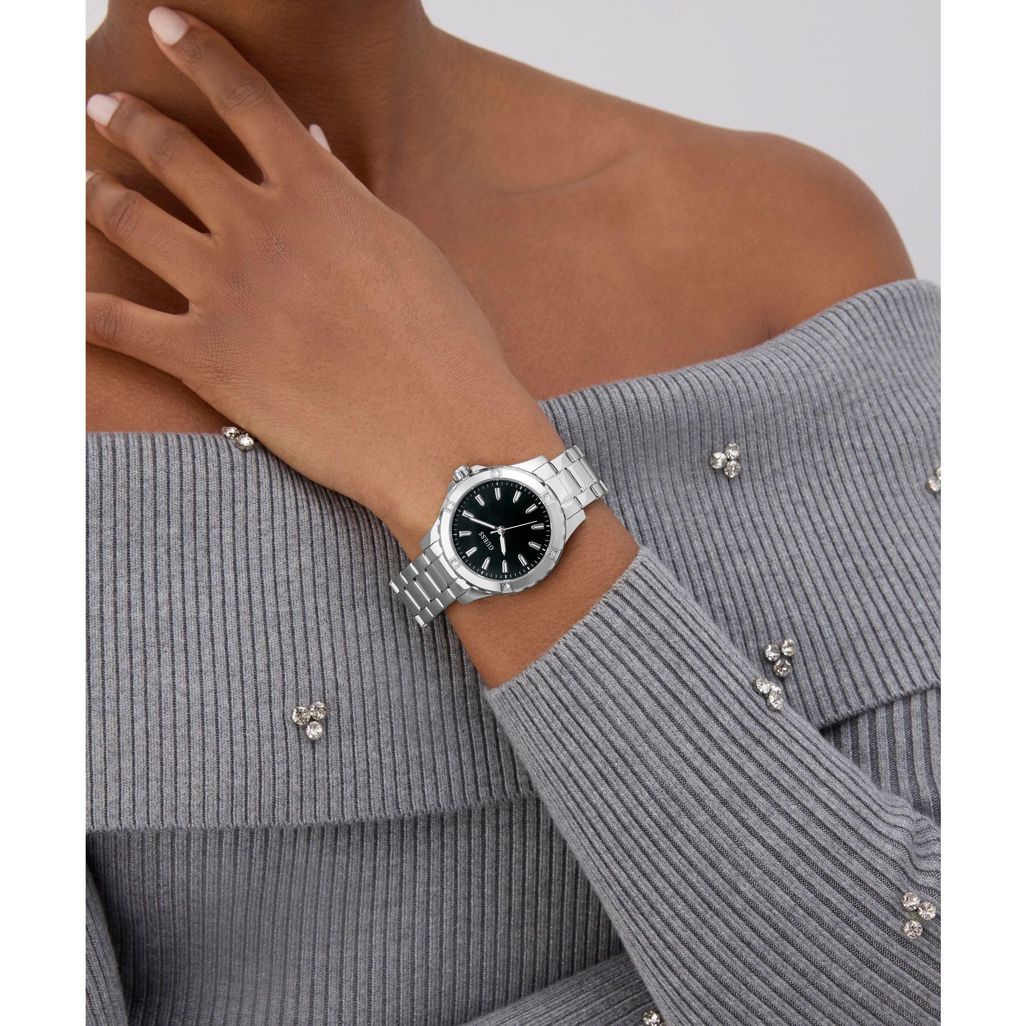 Guess GW0948L1 Mist - Reloj de Pulsera para Mujer (35 mm, Correa de Acero Inoxidable y 3 Bares), Color Plateado