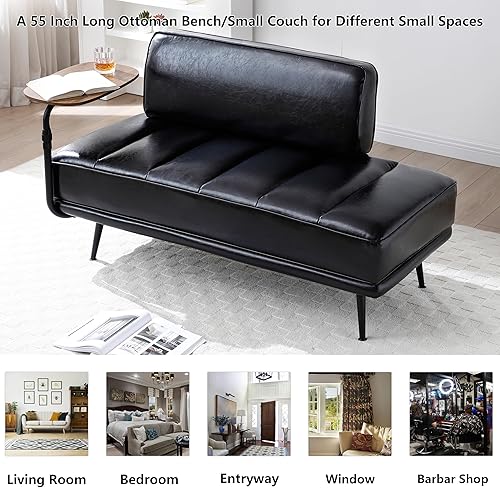 Miniatura 7 de Aoowow Banco otomano de piel sintética para dormitorio, pie de cama, canal, rectangular, de piel sintética, banco otomano de 53.2 pulgadas de largo