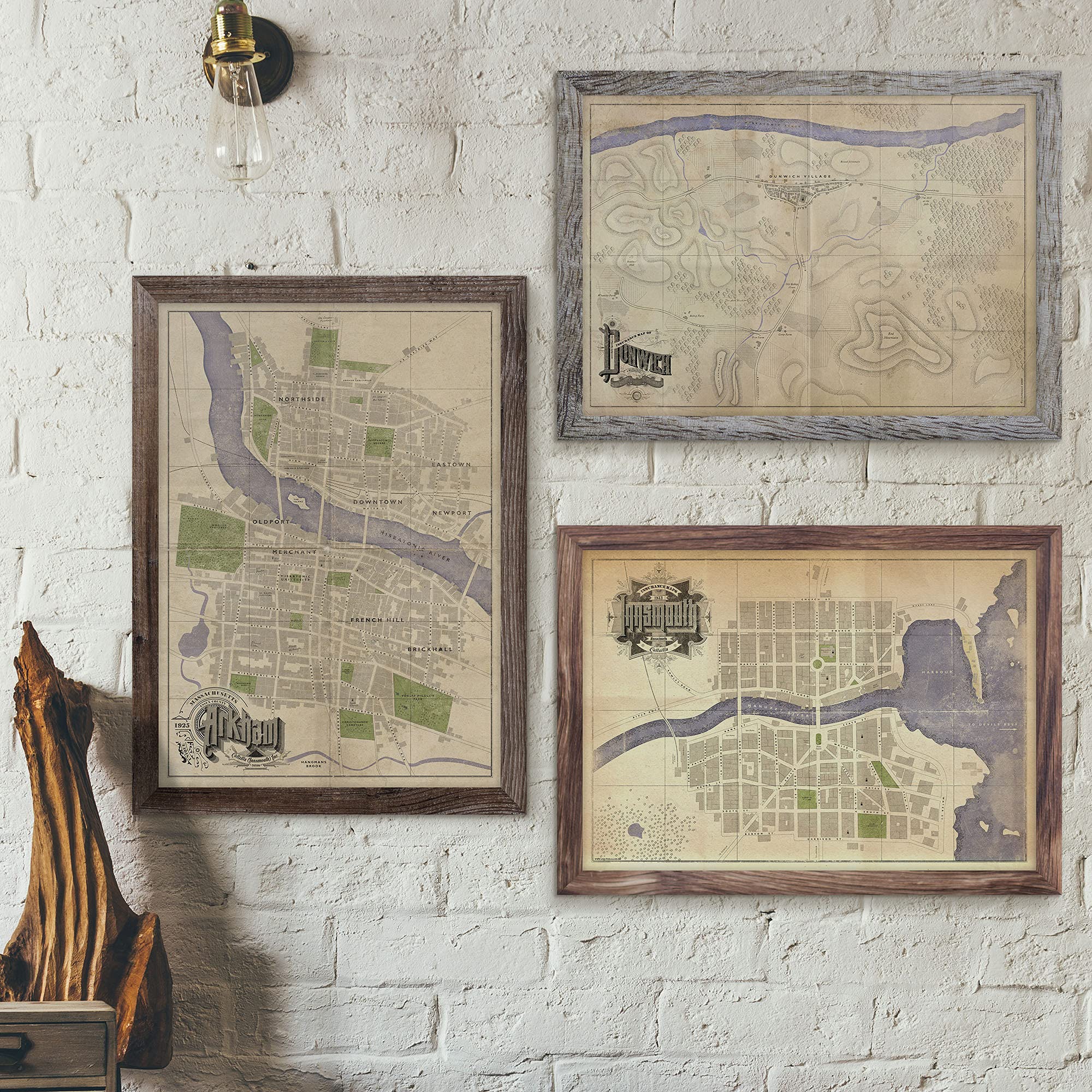 A3 Cthulhu-Karten-Set – Arkham, Dunwich und Innsmouth.