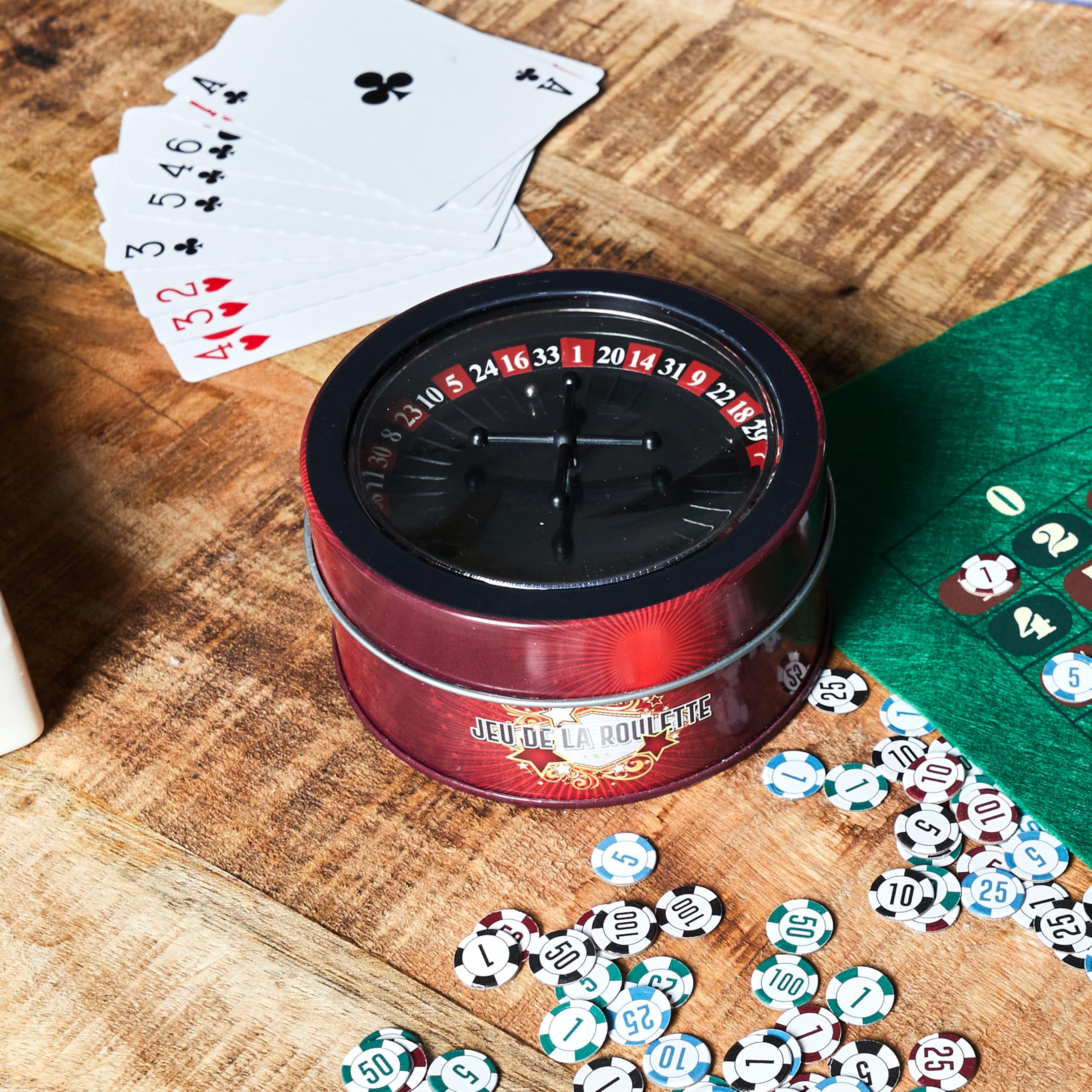 MISTER GADGET - MG3489 Juego de Ruleta Casino, Colores Negro, Rojo y Verde, Recrea el Ambiente de Casino en Casa, Risas y Diversión Aseguradas con Amigos y Familia, Apuesta y Deja que la Suerte Decida