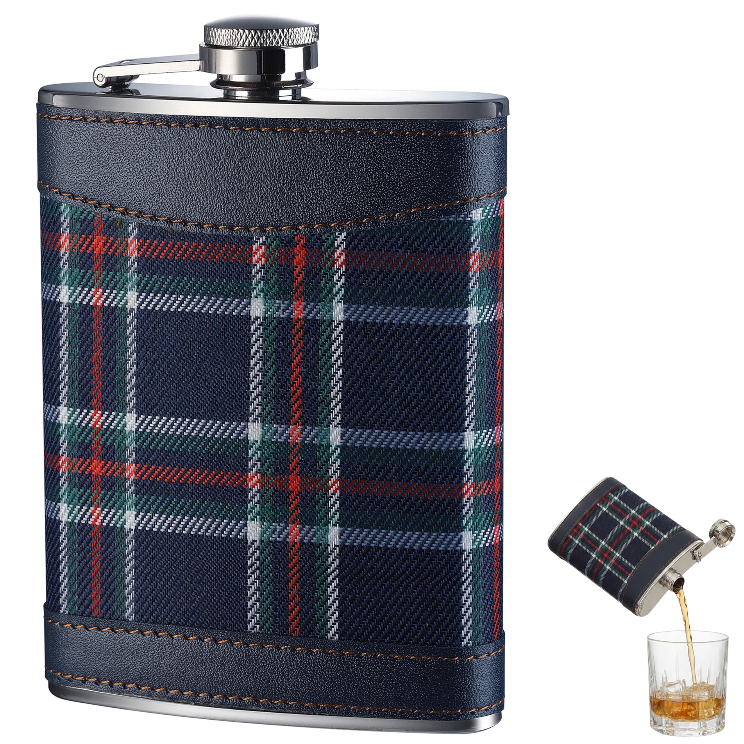 Premier Housewares 508267 Tartan Hip Flask, 8 oz - Blue , H14 x W10 x D3cm