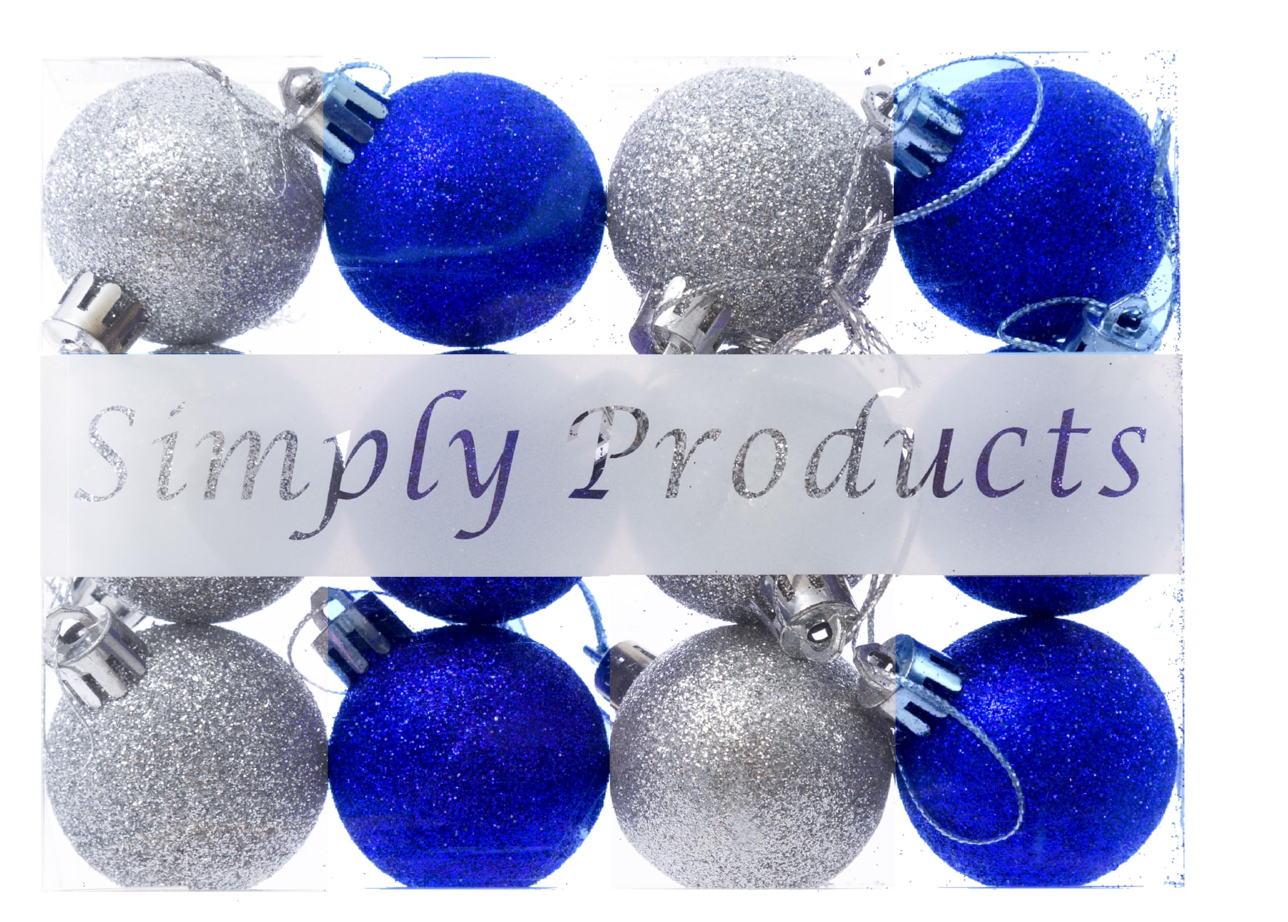 Simply Products Lot De 12 Boules De Noël 3,8 Cm – Excellentes Boules De Noël Mates Et Pailletées – 3,8 Cm (bleu Roi Et Paillettes Argentées