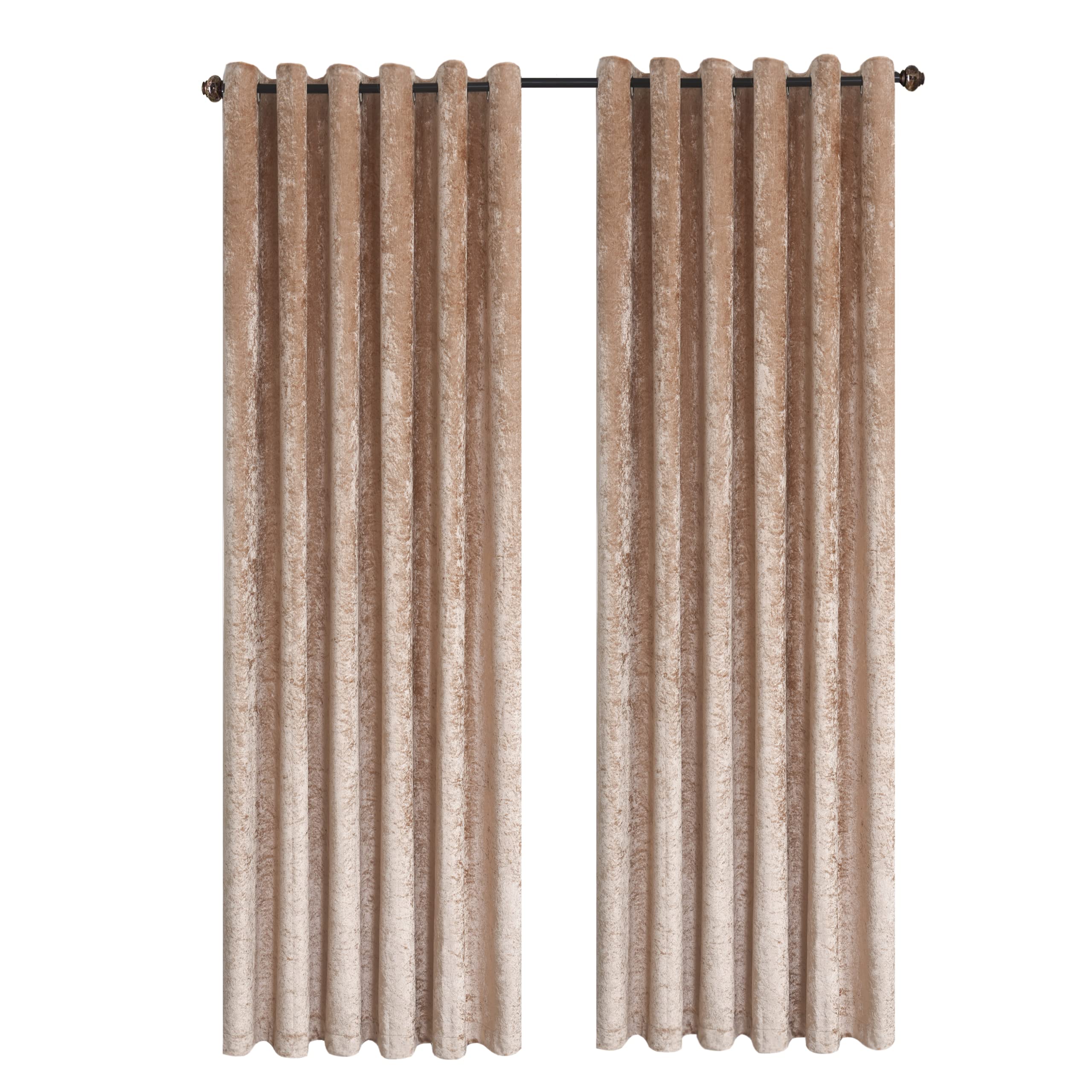 Hadi London Crushed Velvet Curtains for Bedroom Living Room Kitchens A pair of fully lined, beautifully made shades with an eyelet ring top velvet curtains. (CHAMPAGNE GOLD, 46X72)
